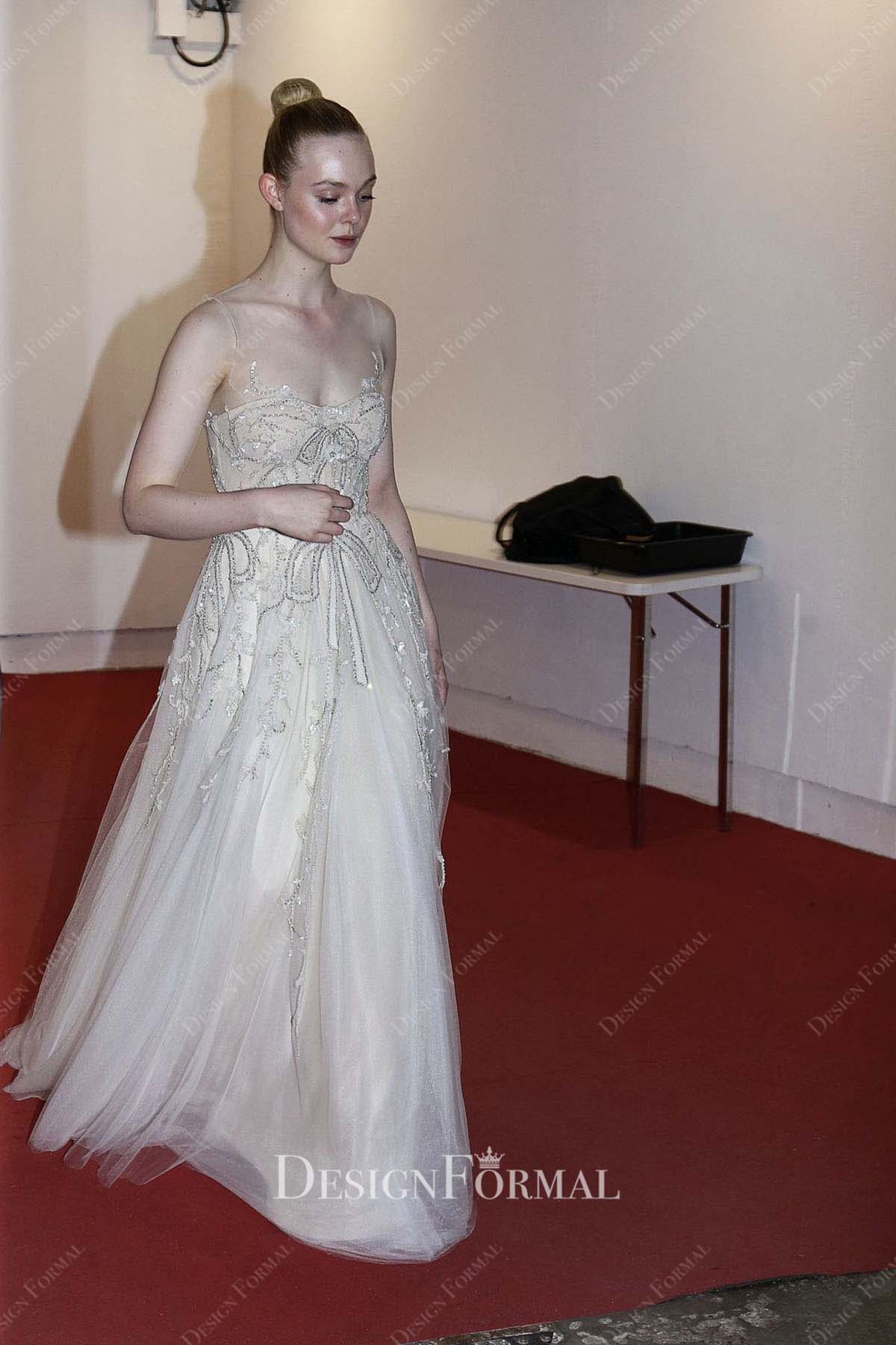 Elle Fanning 2019 illusion neck Cannes film festival dress