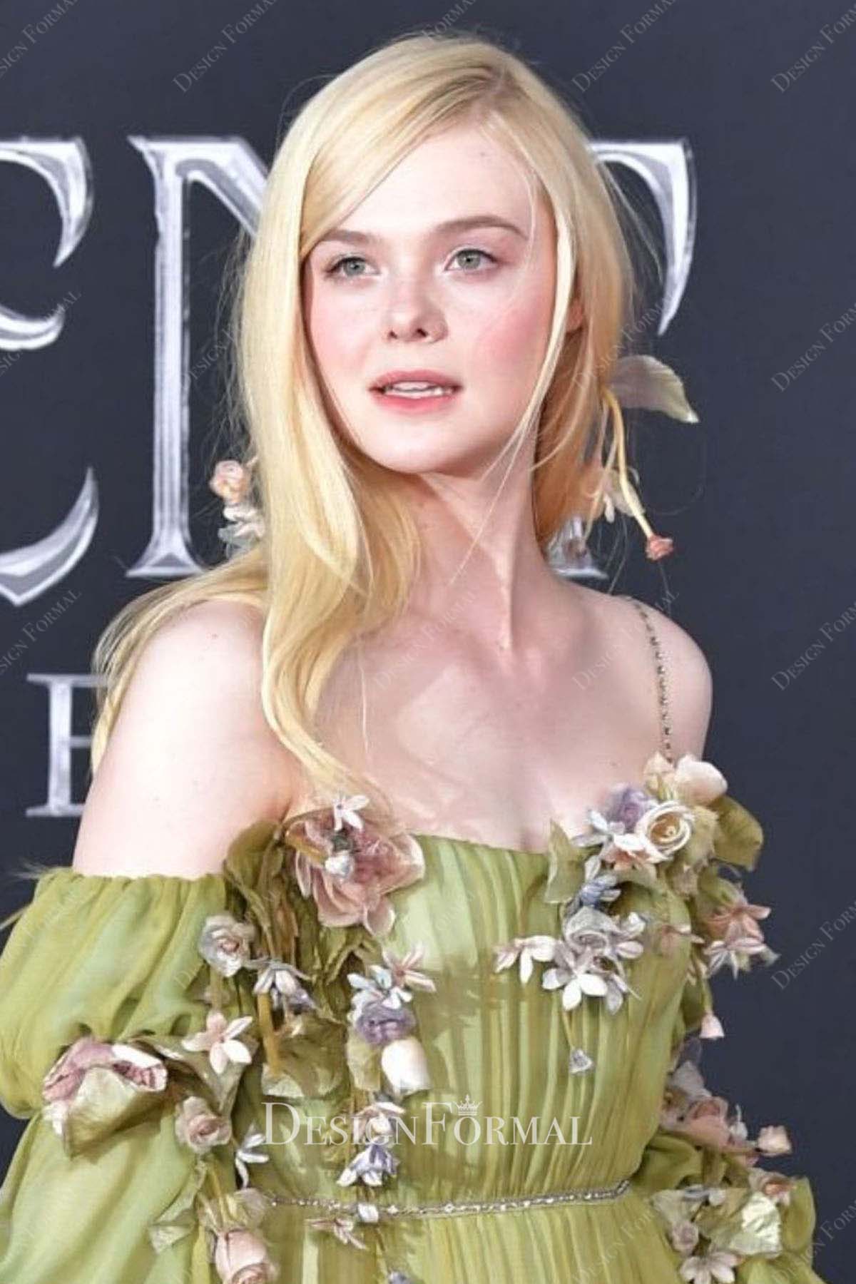 Elle Fanning 2019 pleated tulle Maleficent Premiere dress
