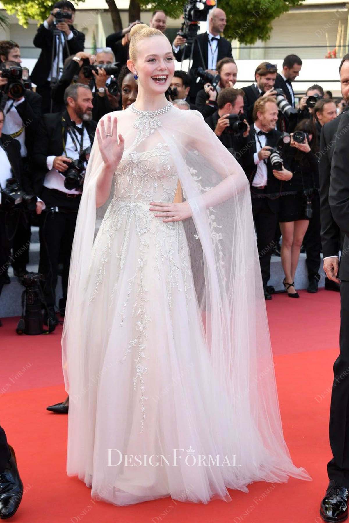Elle Fanning 2019 tulle cape Cannes Film Festival dress