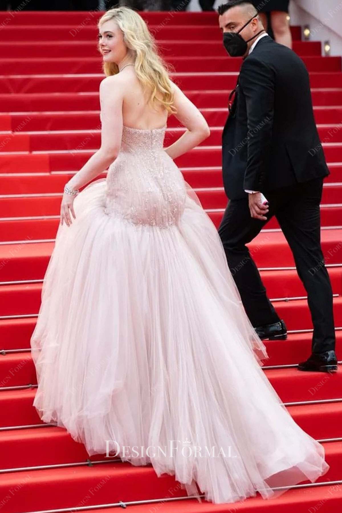 Elle Fanning 2022 Cannes Film Festival court train dress