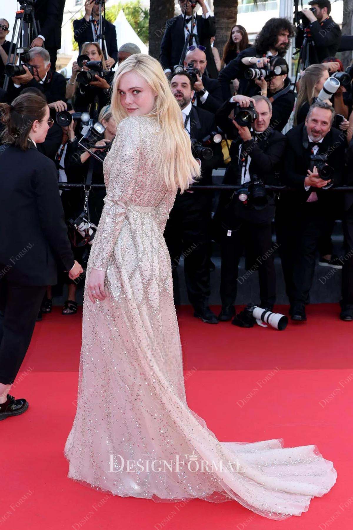 Elle Fanning 2025 chapel train Cannes Film Premiere dress