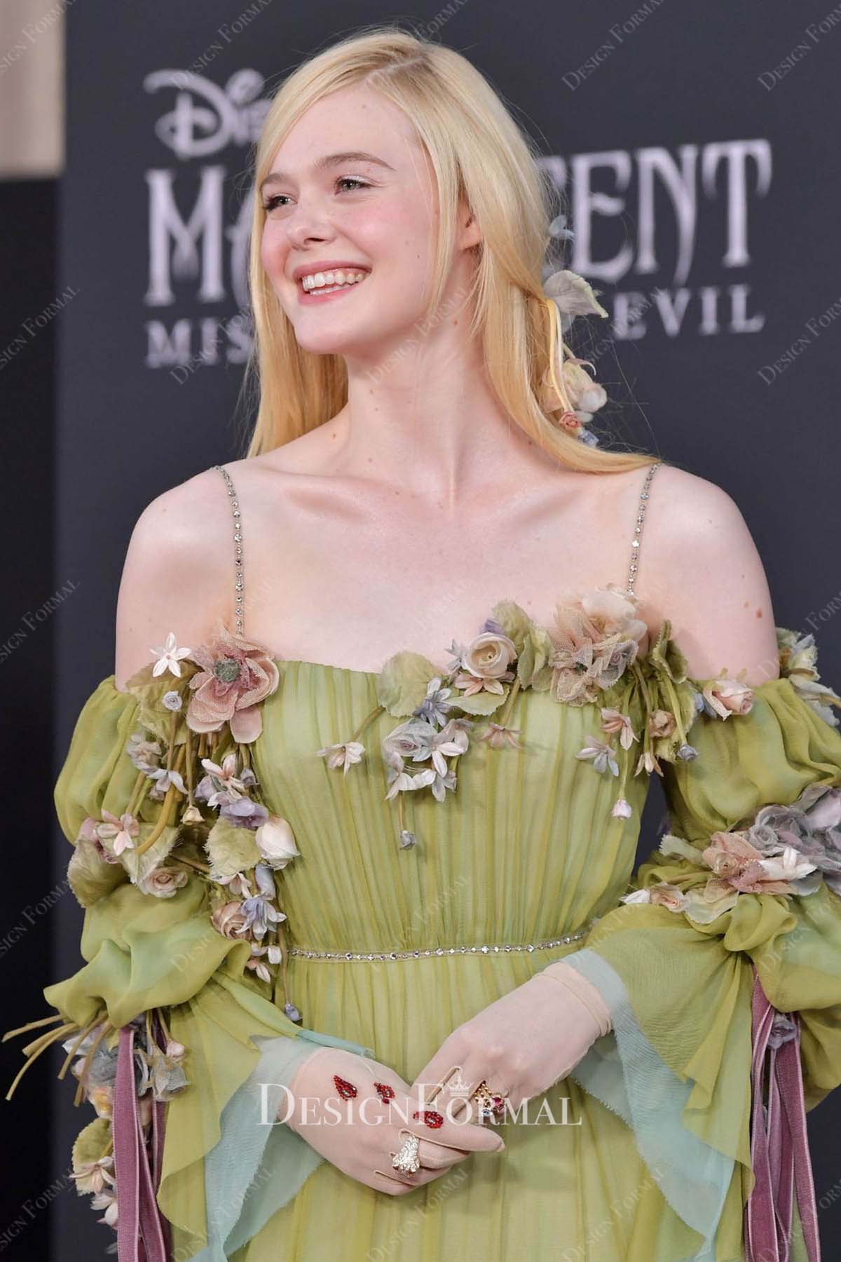 Elle Fanning  beaded straps 2019 Maleficent Premiere dress