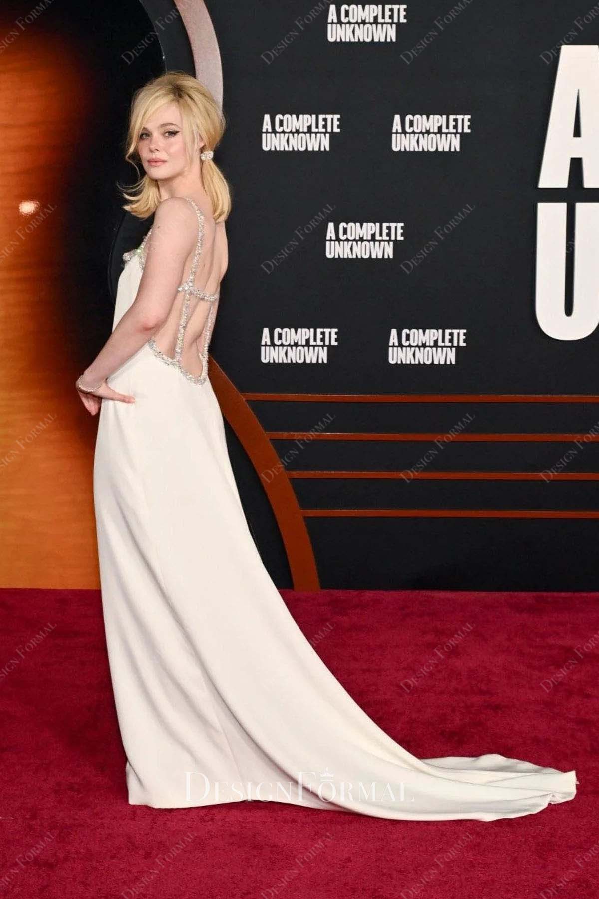 Elle Fanning beaded straps 2024 A Complete Unknown Premiere dress