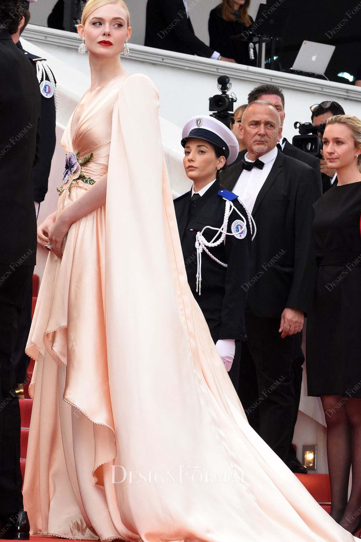 Elle Fanning cape sleeve 72nd Cannes Film Festival dress