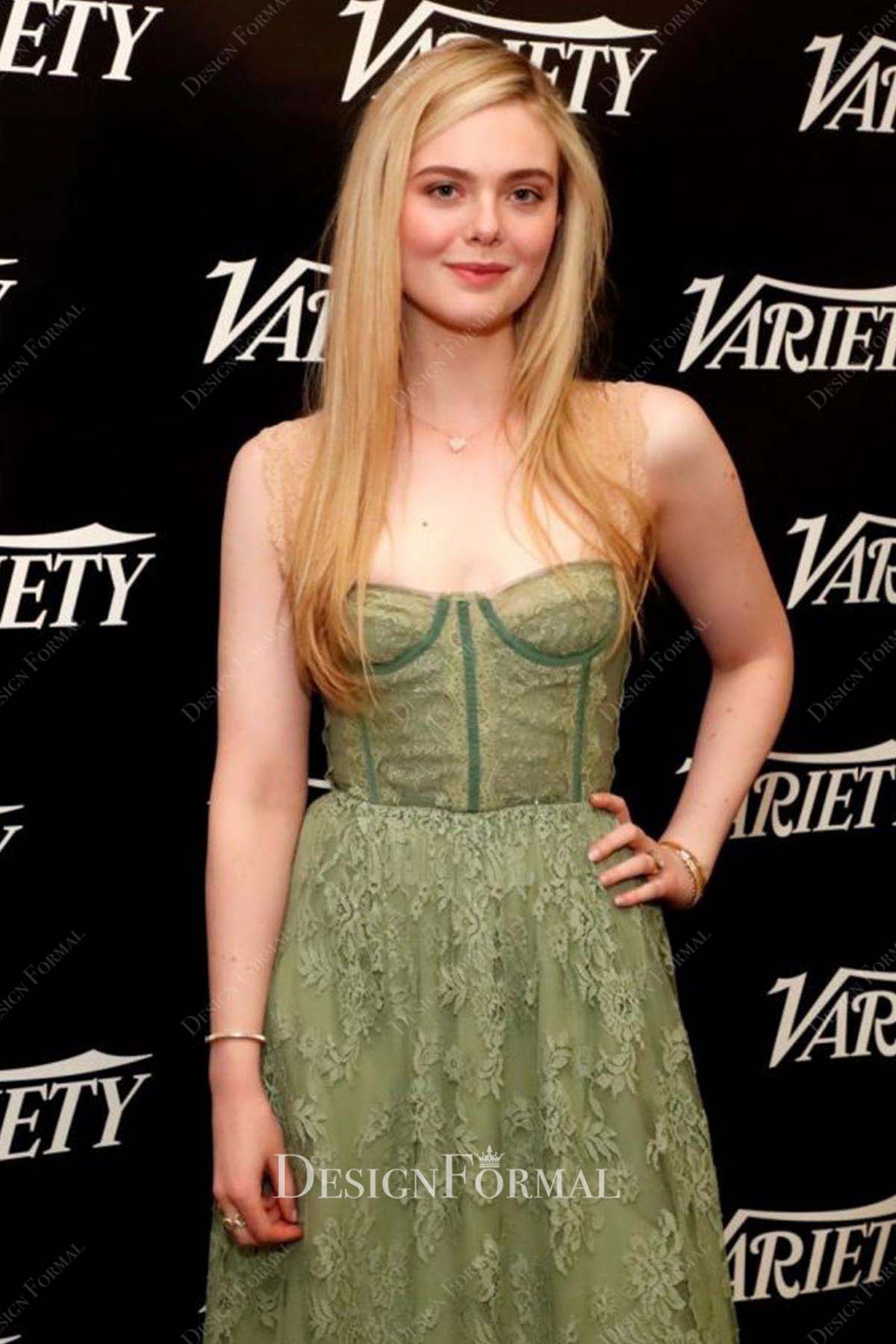 Elle Fanning dusty green lace 2022 The Girl From Plainville Premiere dress