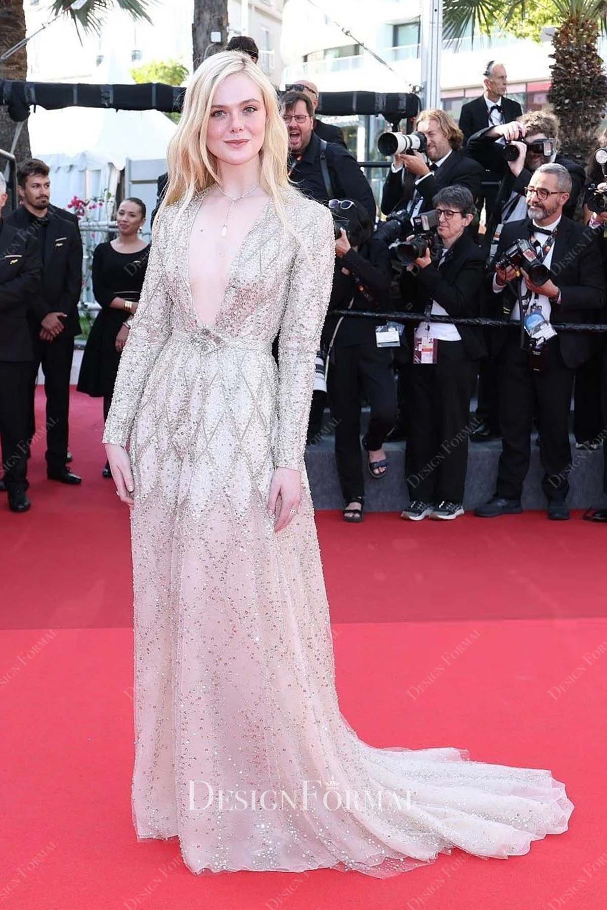Elle Fanning glitter tulle 2025 Cannes Film Premiere dress
