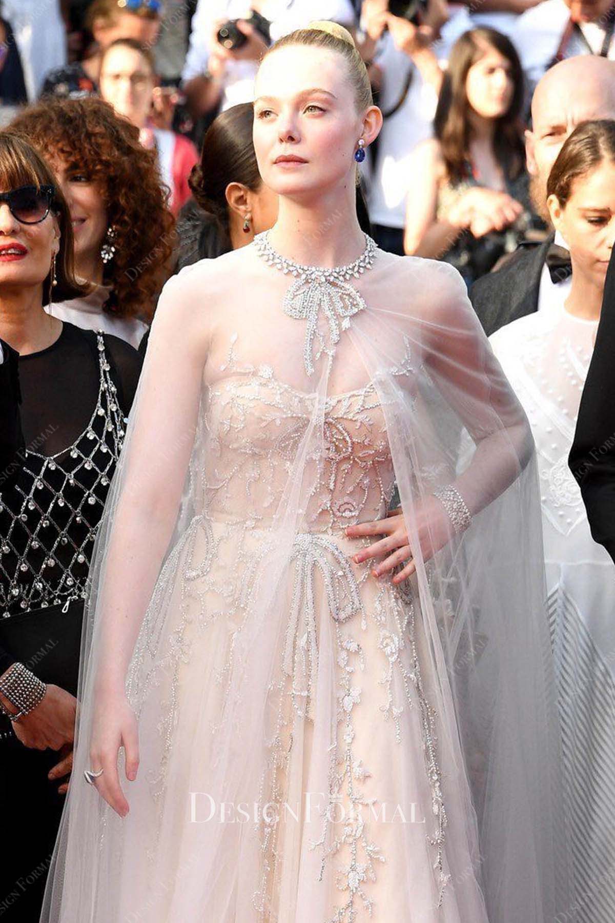 Elle Fanning illusion sweetheart neck 2019 Cannes Film Festival dress
