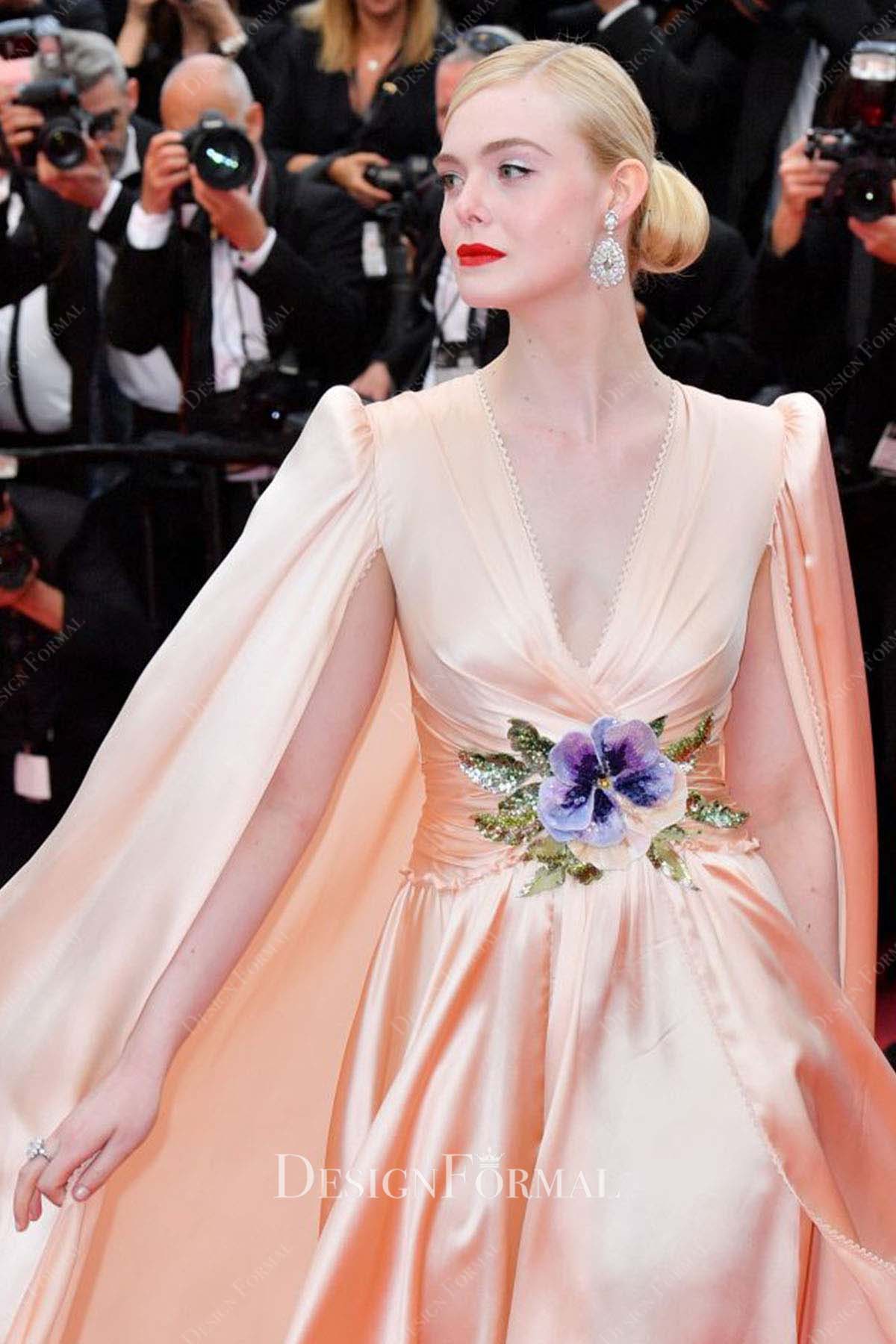 Elle Fanning pleated satin 72nd Cannes Film Festival dress