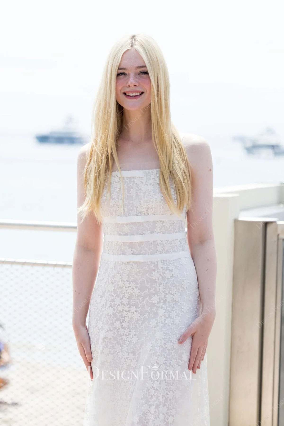 Elle Fanning straps 76th Annual Cannes Film Festival dress