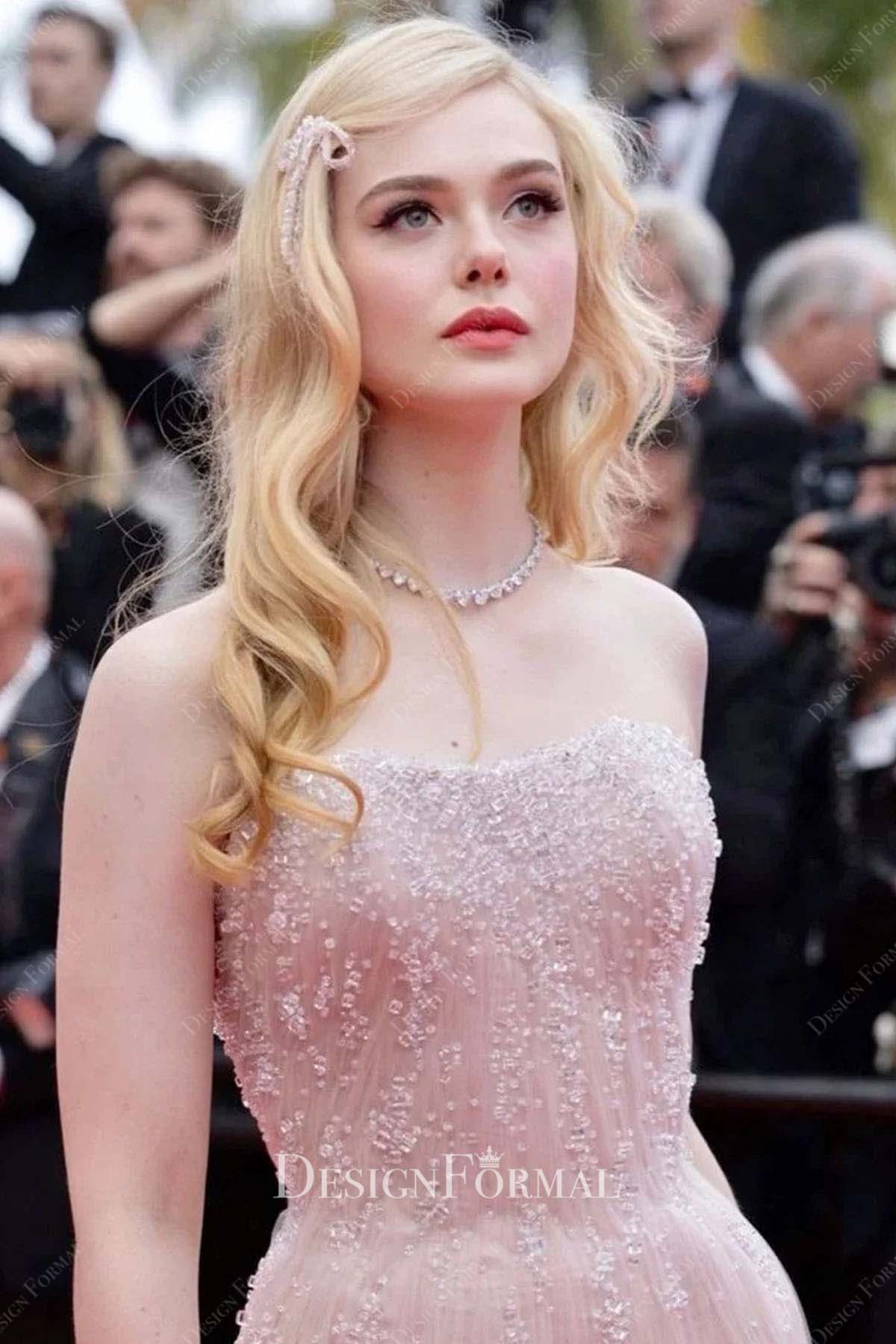 Elle Fanning sweetheart neck 2022 Cannes Film Festival dress