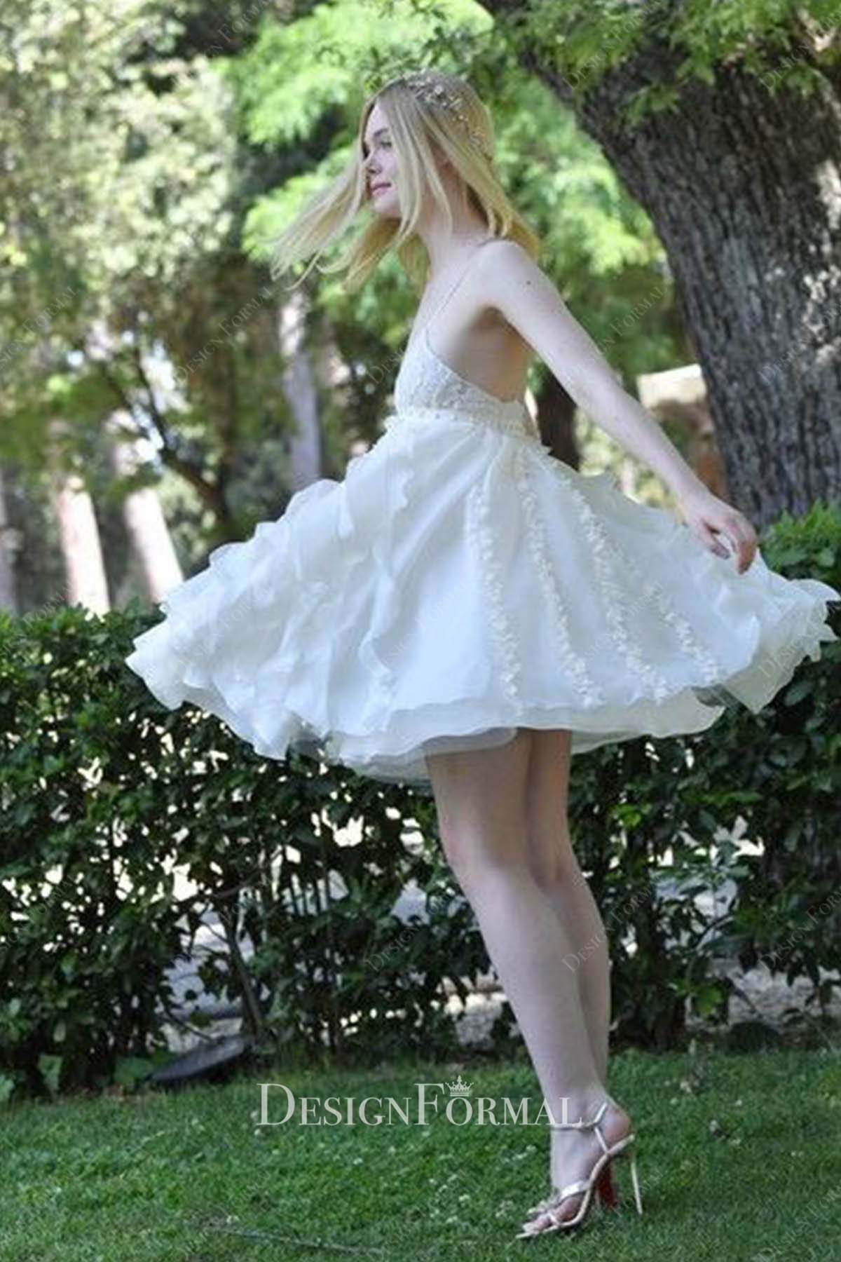 Elle Fanning white 2016 Neon Demon film photocall short dress