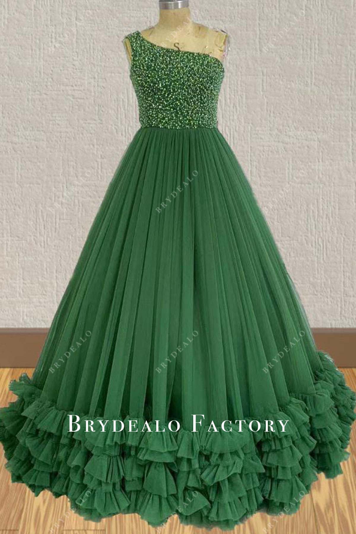 emerald organza a line pageant gown