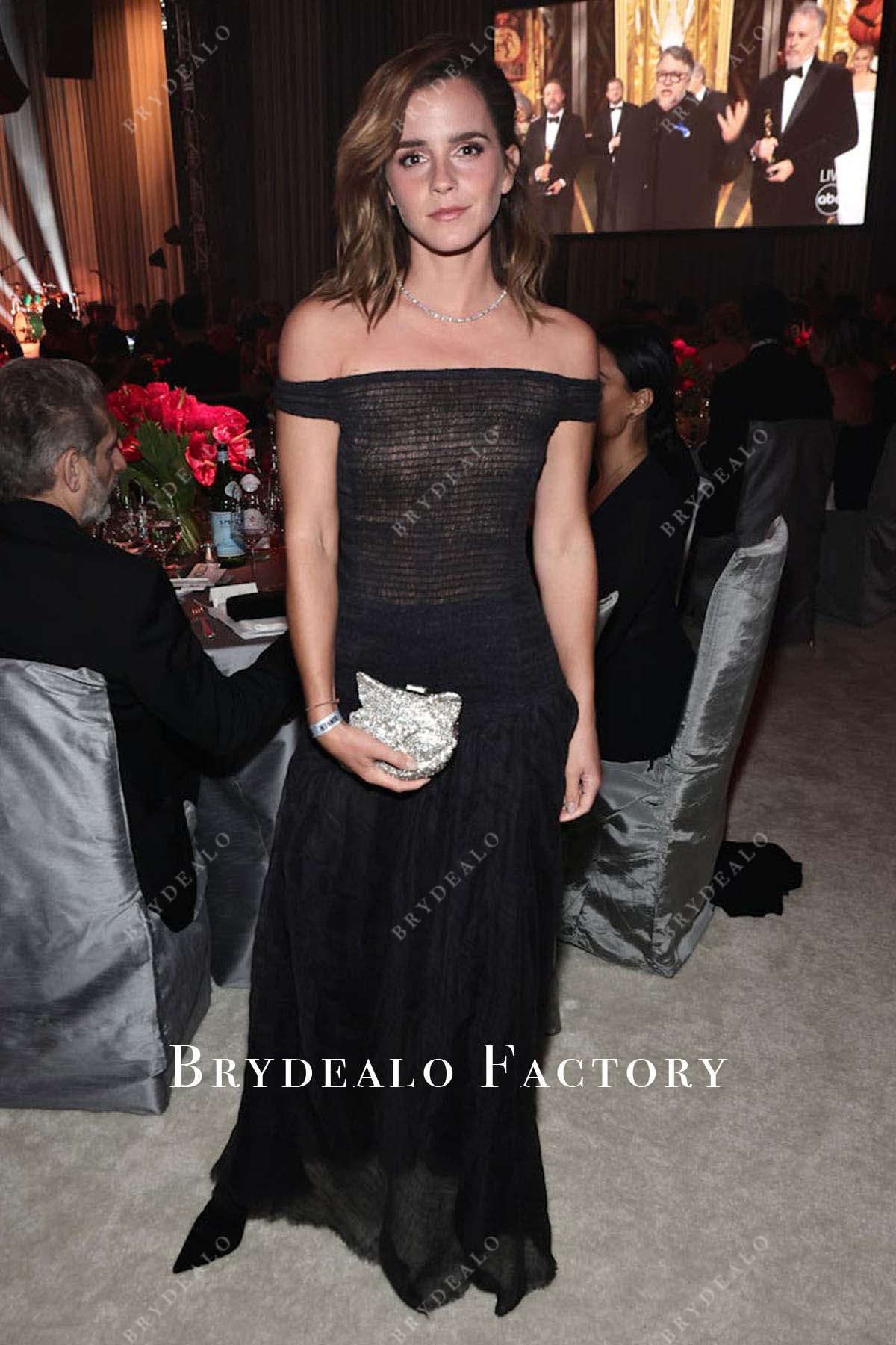 Emma Watson black dress 2023 Elton John's Oscars Party