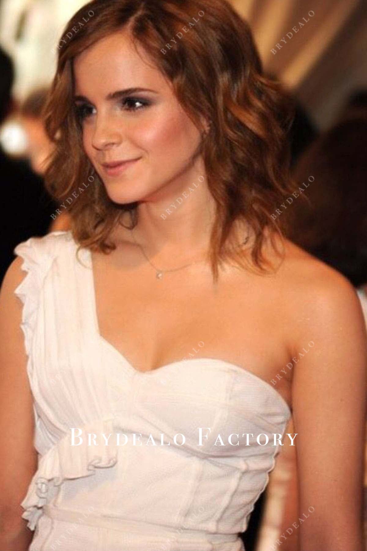 Emma Watson white asymmetrical neckline 2010 Met Gala dress