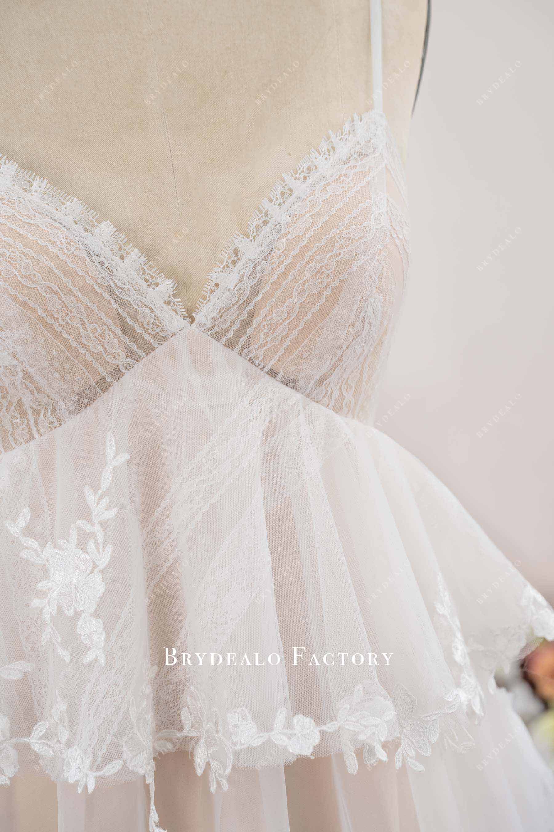 eyelash lace tin straps wedding dress