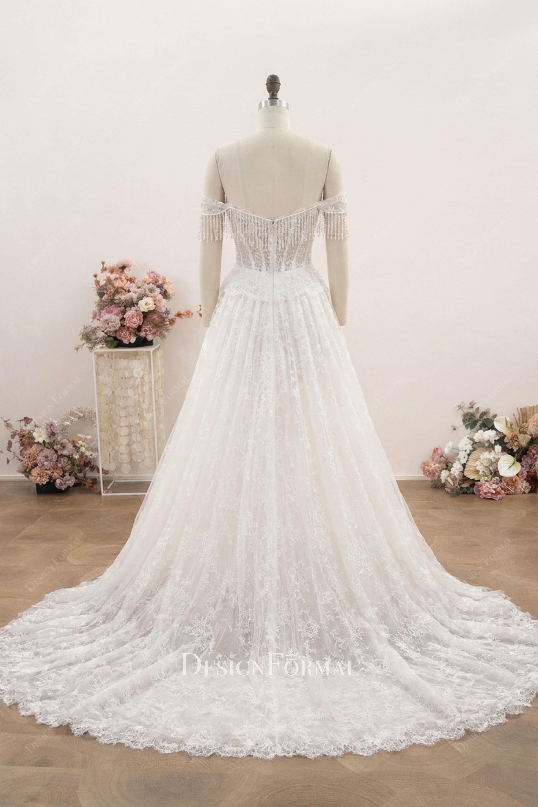 Modern Luxury Lace Crystal Tassel Mermaid Wedding Dress