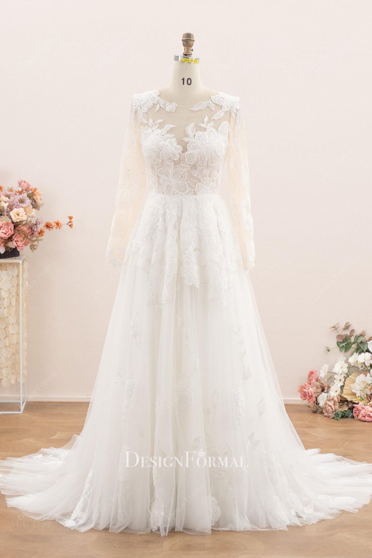 fairytale flower lace a line wedding dress