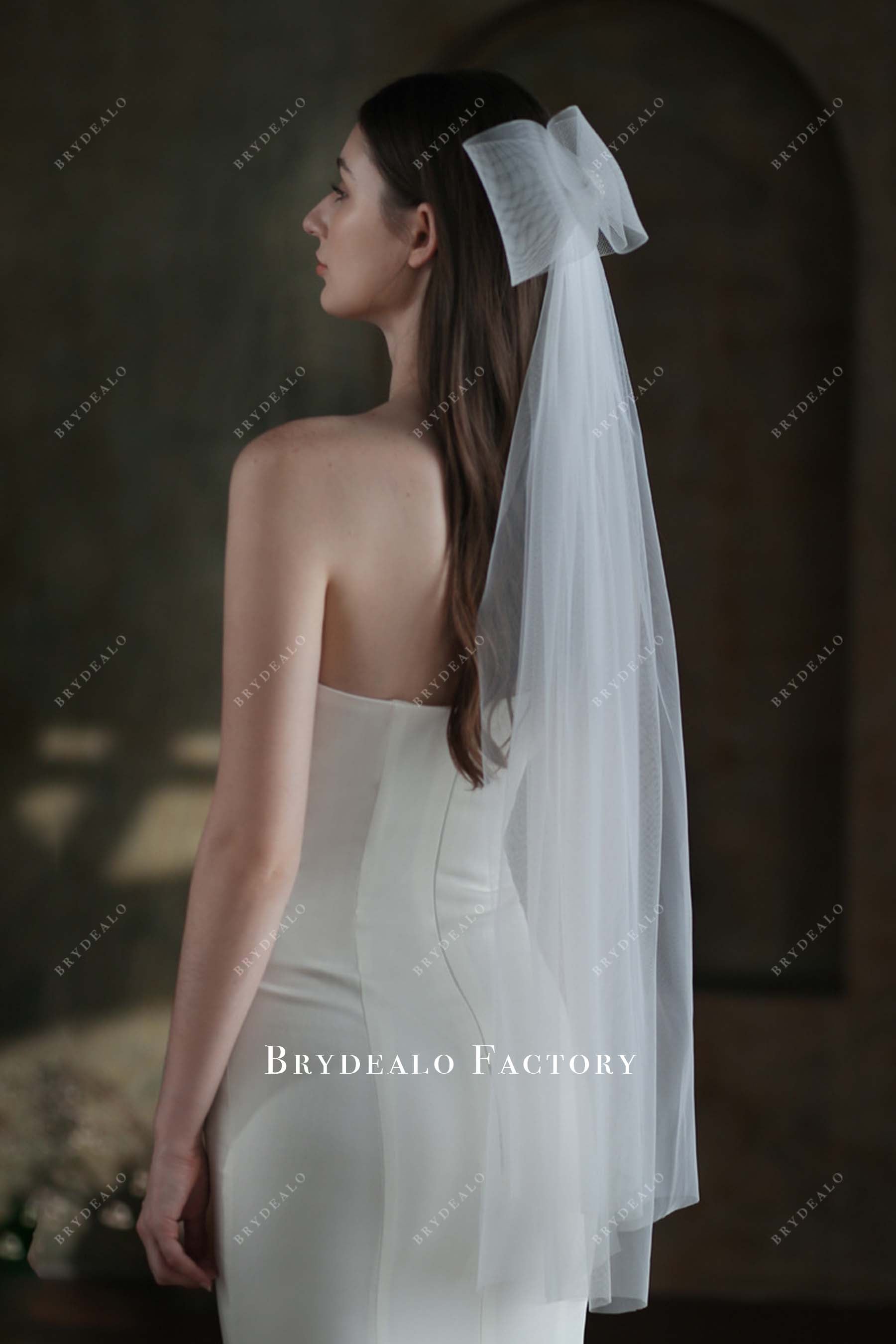 fingertip length net bridal veil
