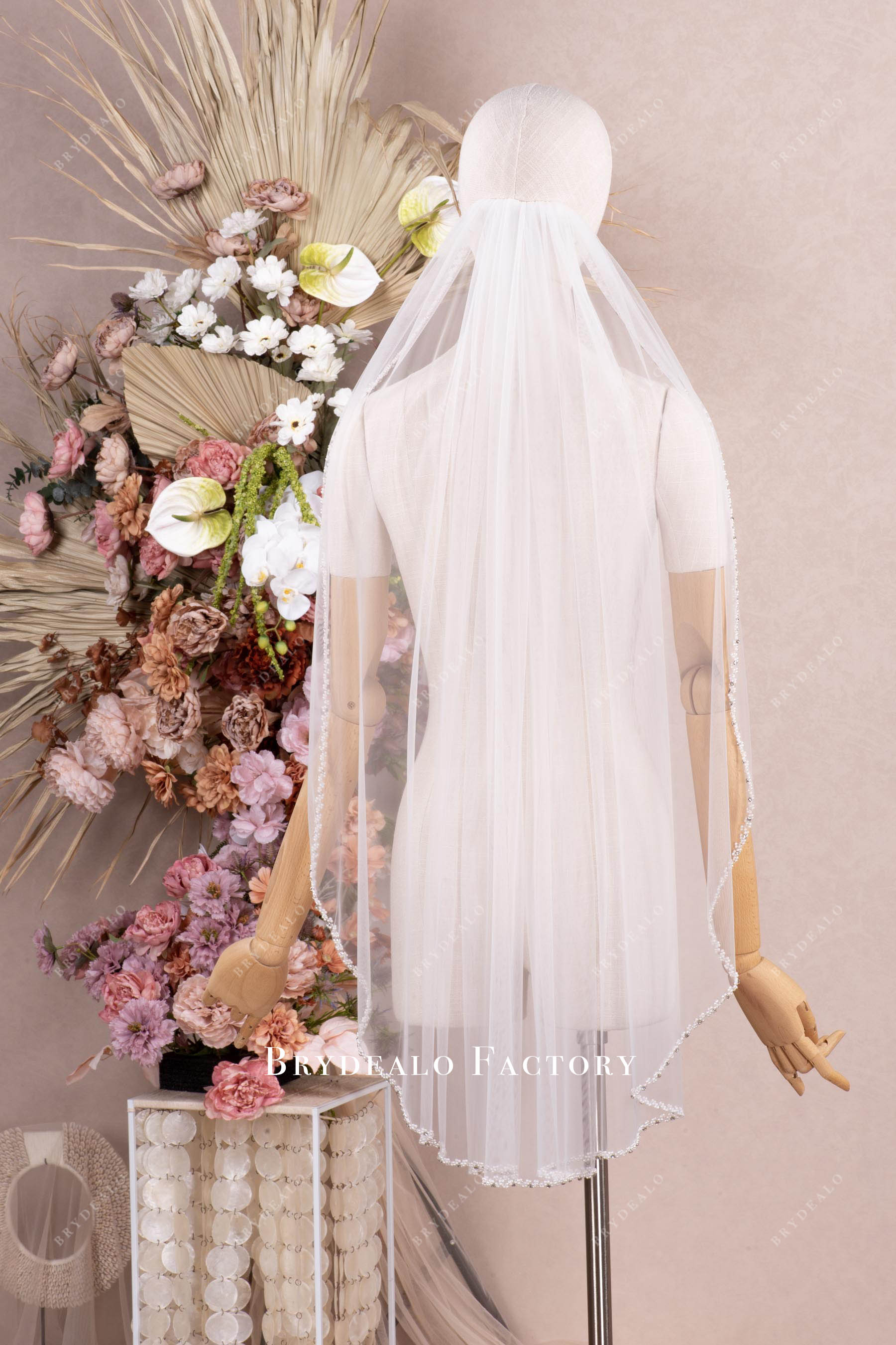 fingertip pearl edge wedding veil