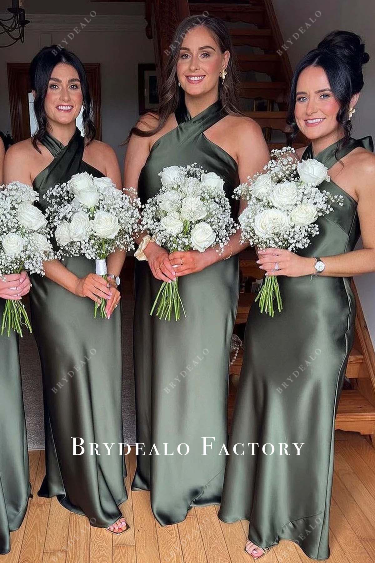 dusty sage satin bridesmaid dress