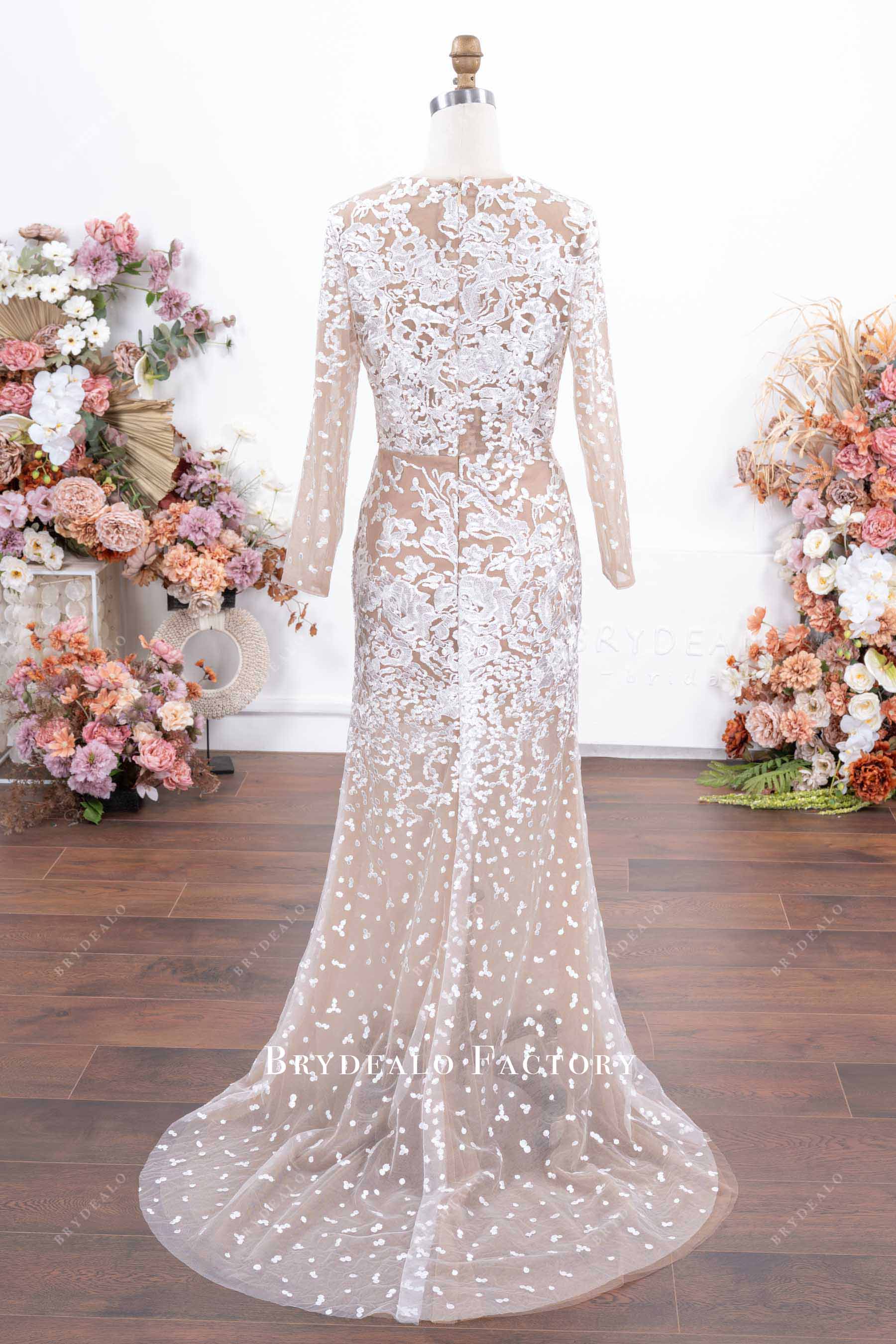 fit flare sweep train wedding dress