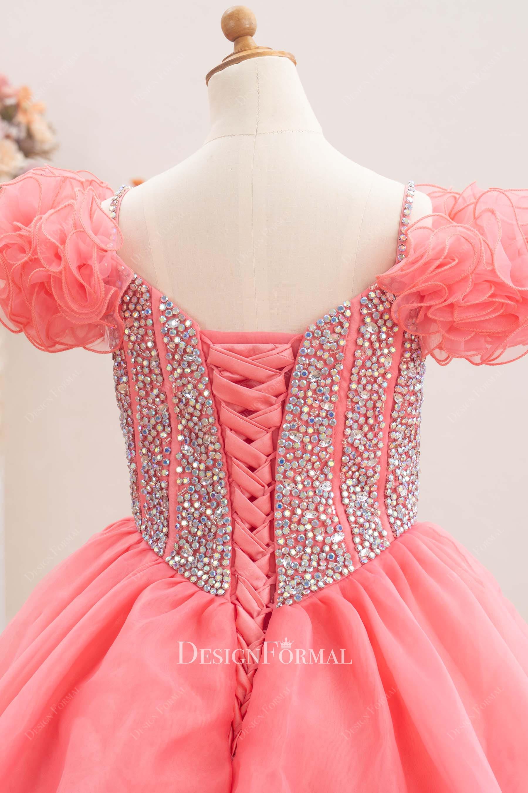 flamingo lace up back a line pageant gown