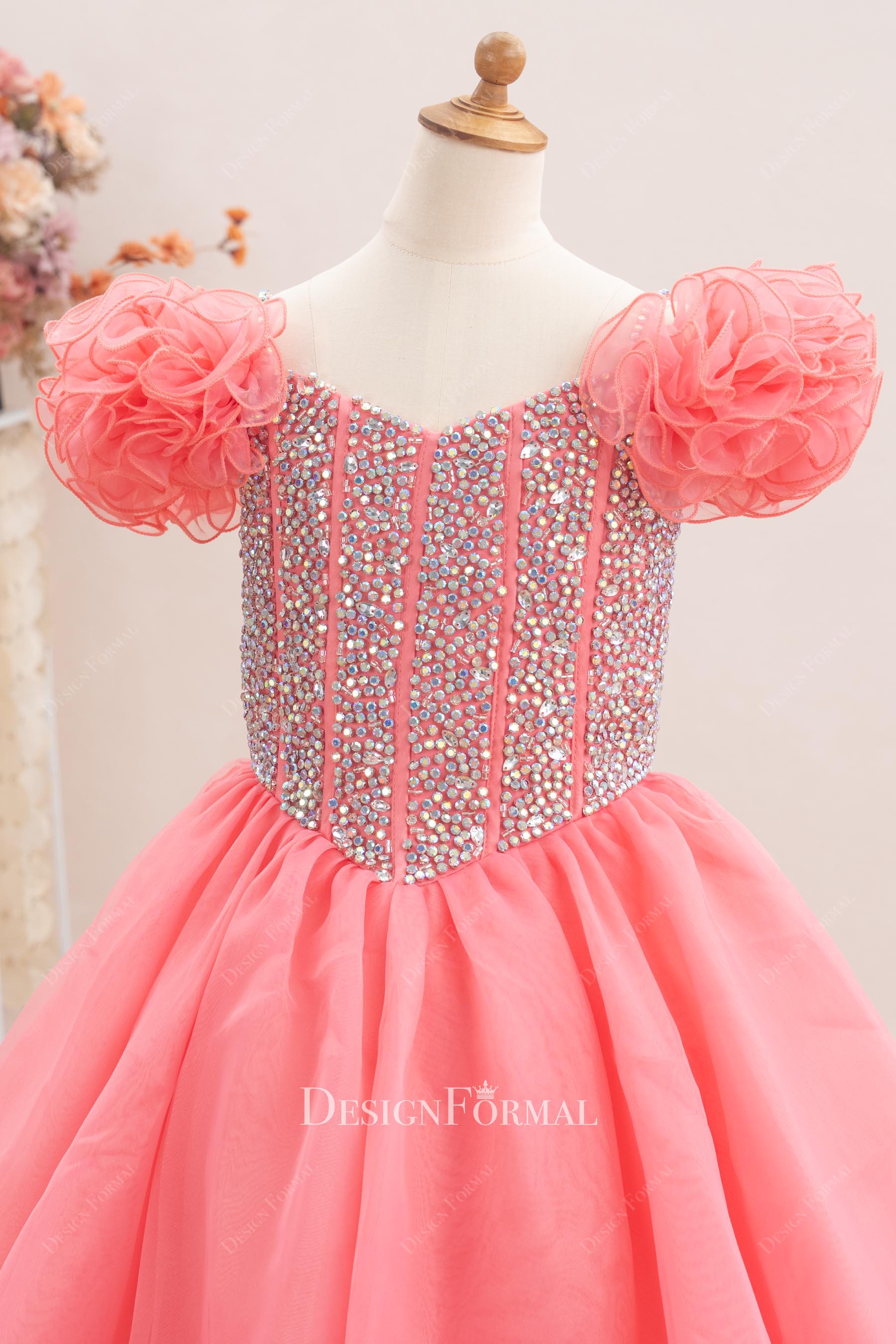 flamingo organza v neck pageant gown