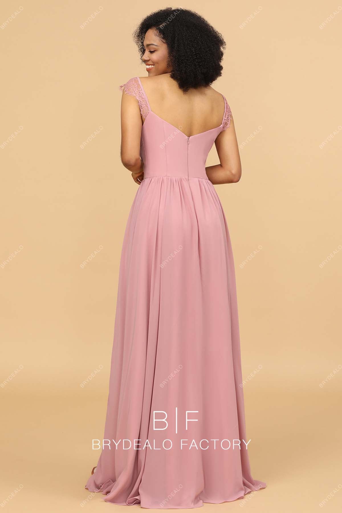floor length V-back wedding party gown
