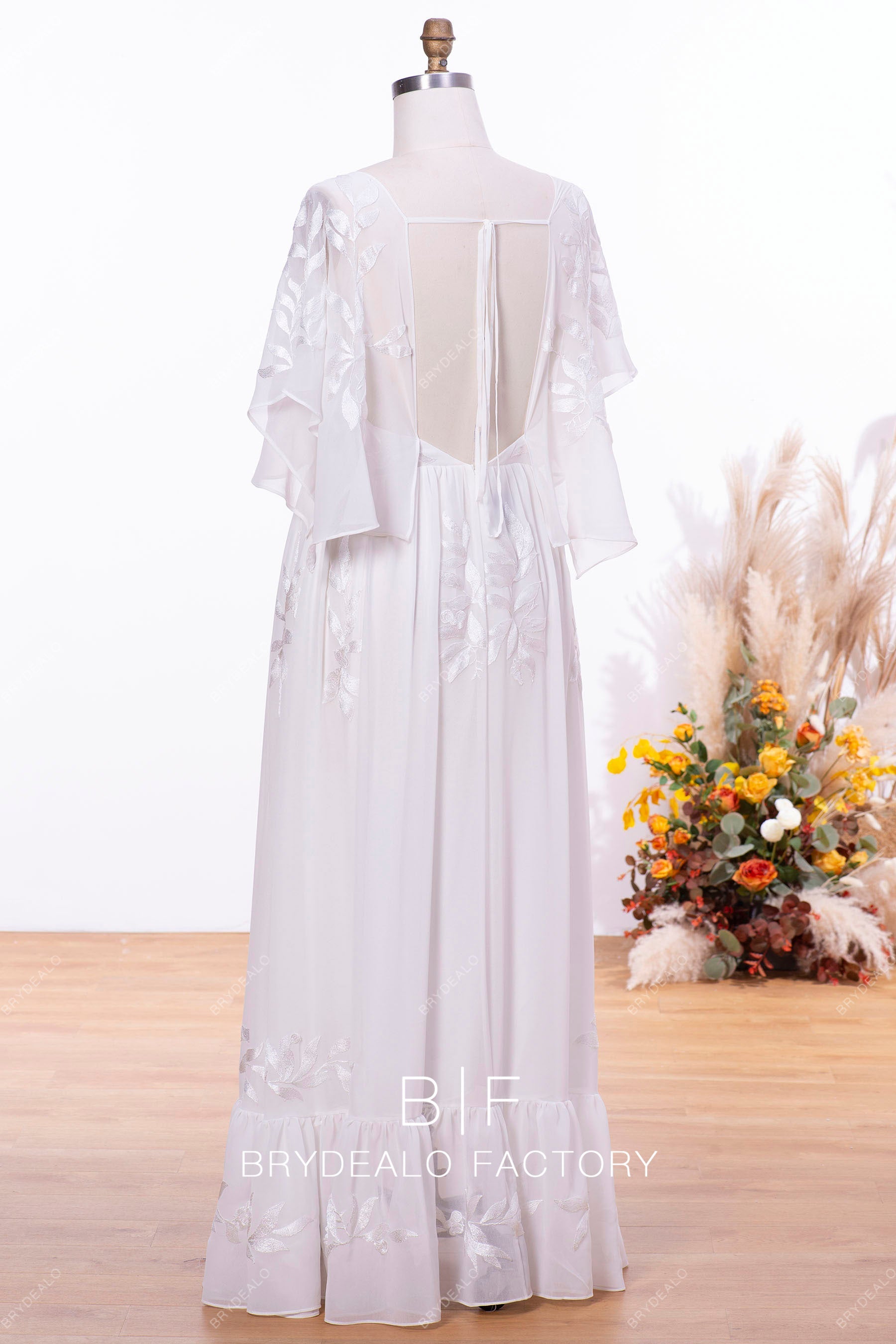 floor length chiffon white bridesmaid gown