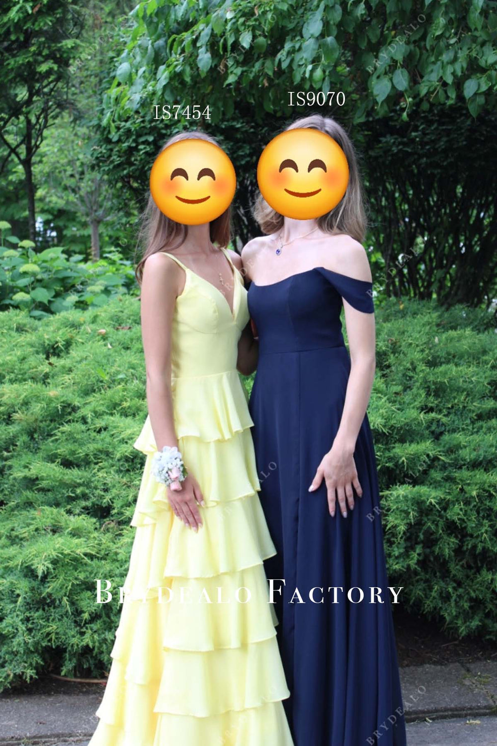 Elegant Daffodil and Dark Navy Chiffon A-line Formal Dresses