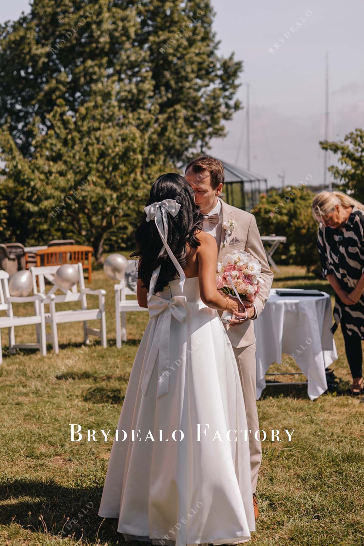 cute bow floor length wedding dress