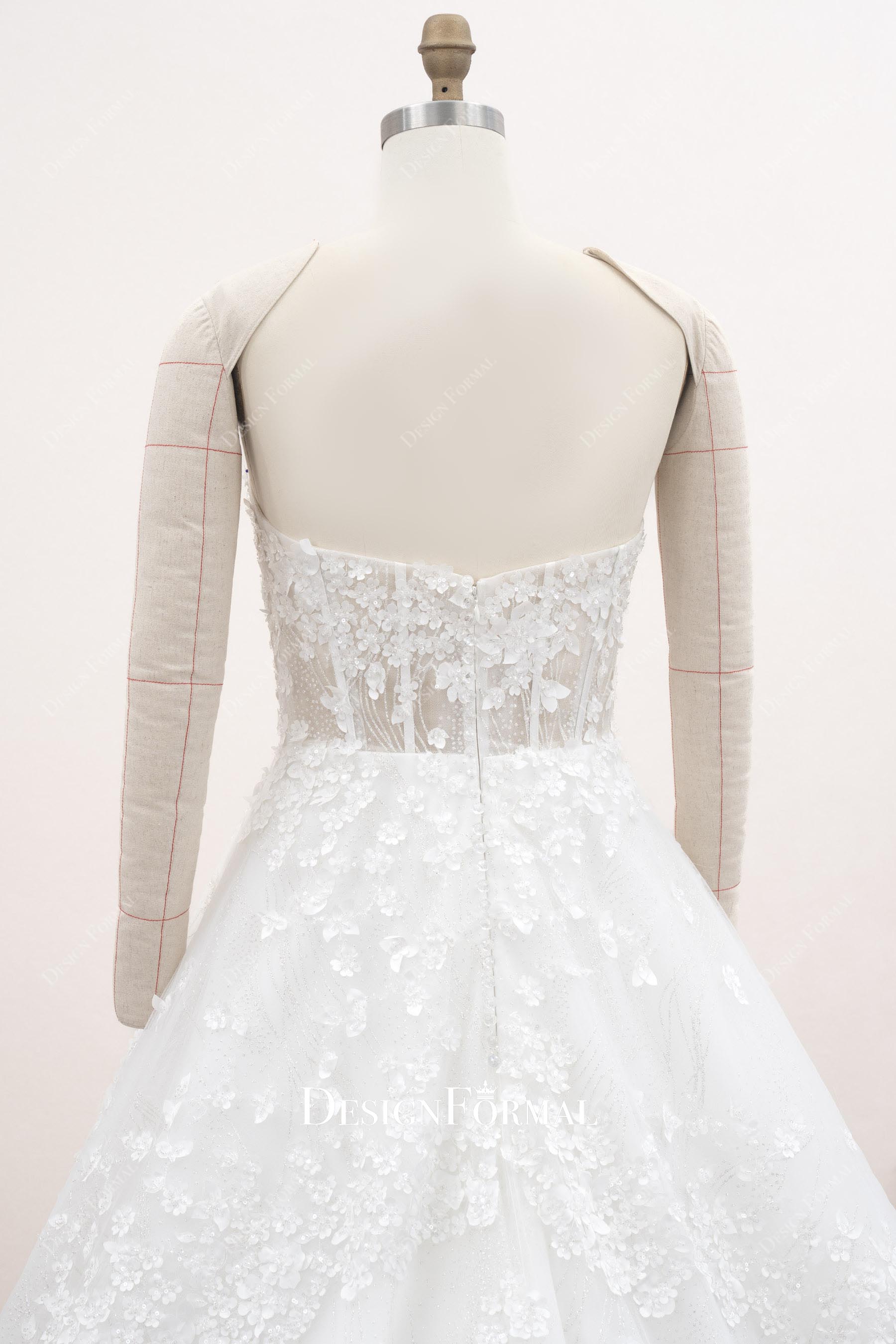 floral lace backless bridal dress