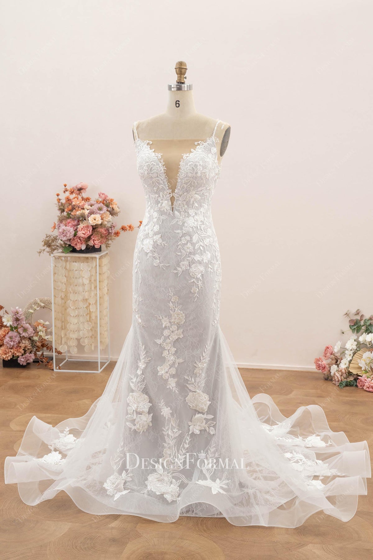 floral lace mermaid wedding dress