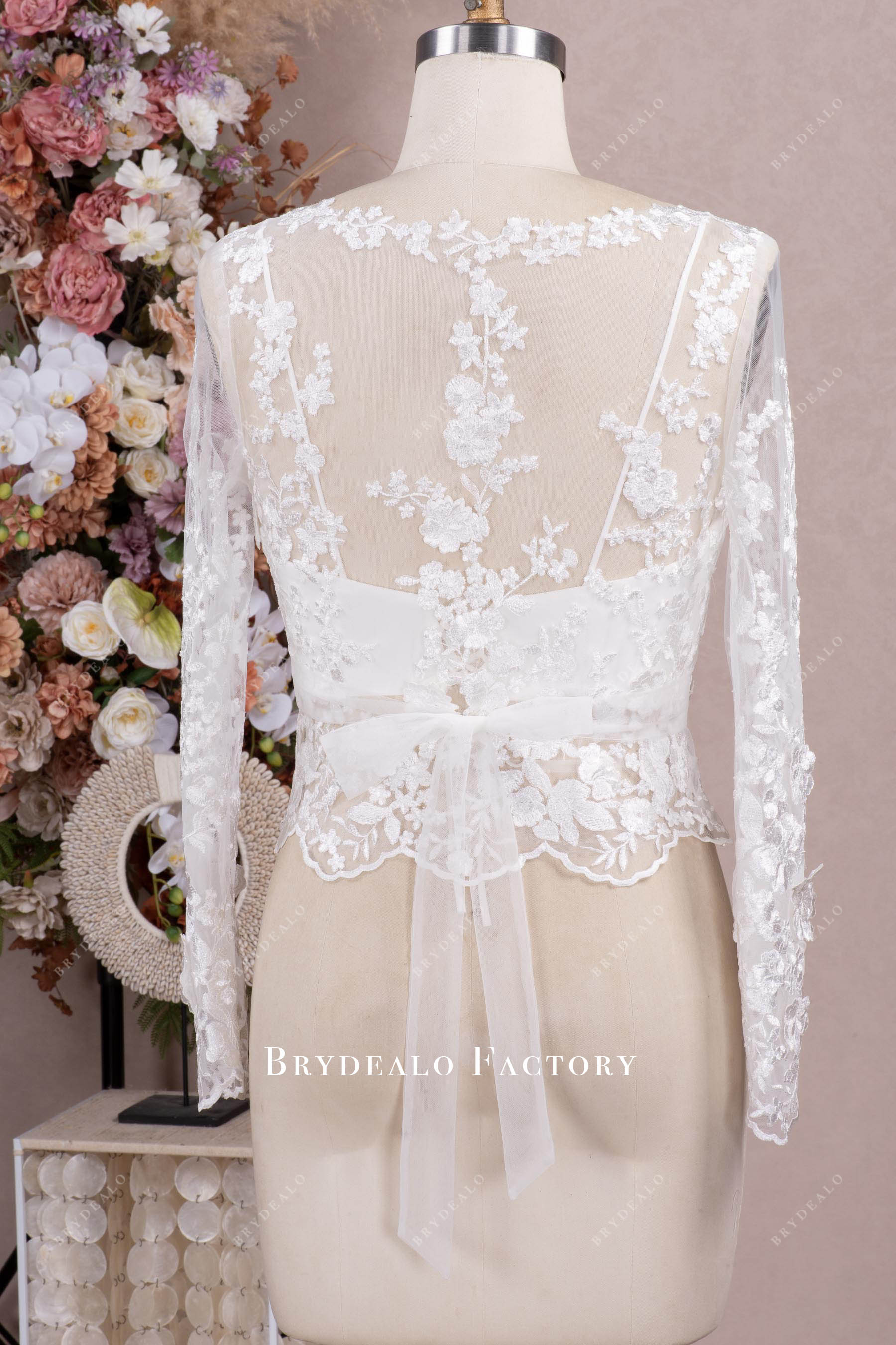 floral lace sleeved bridal top