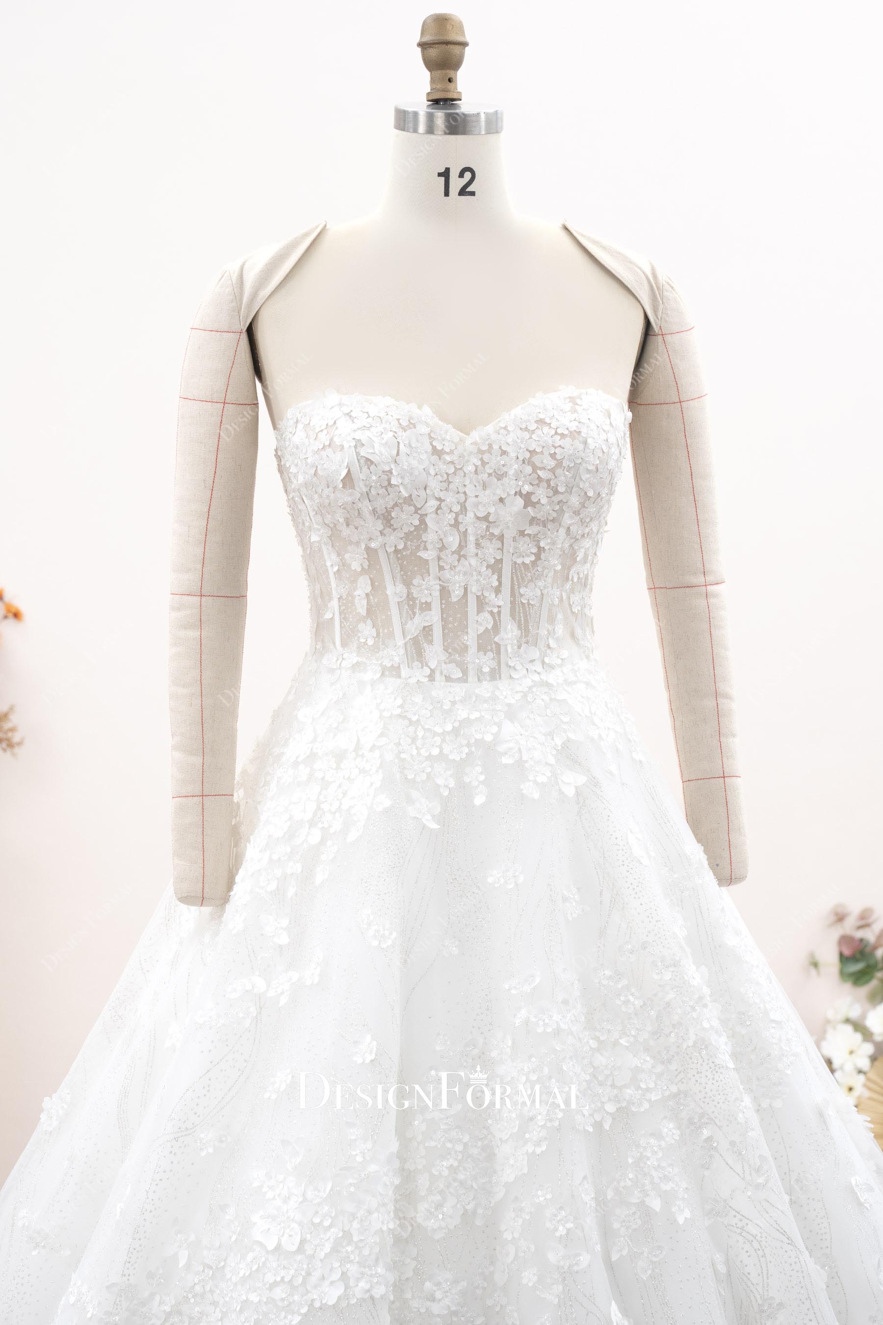 floral lace sweetheart neck bridal dress