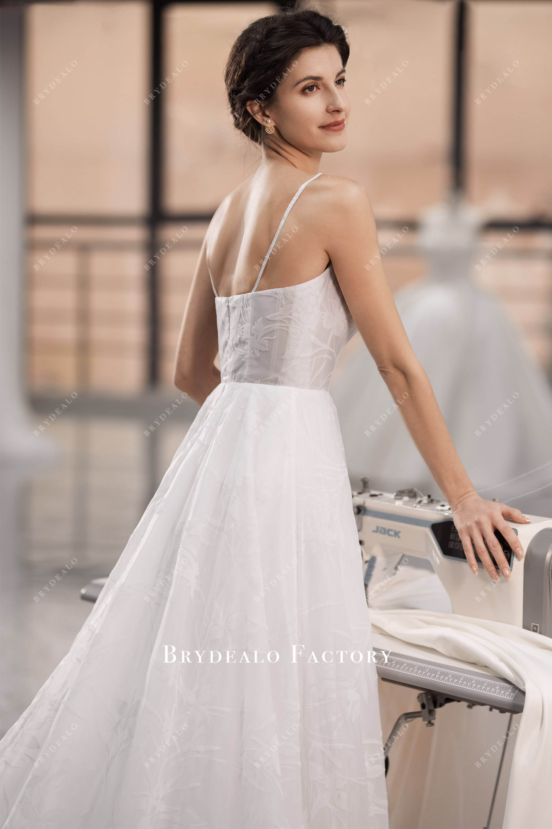 floral organza open back illusion wedding gown