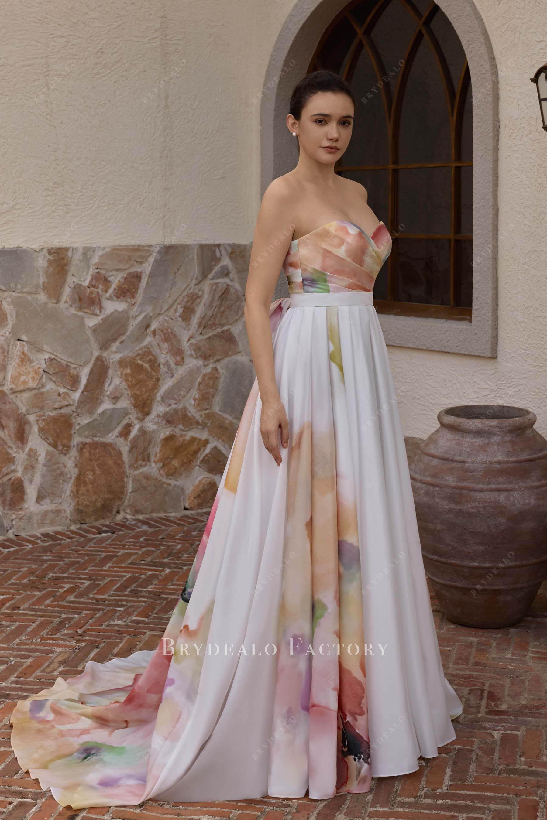 floral print strapless wedding dress