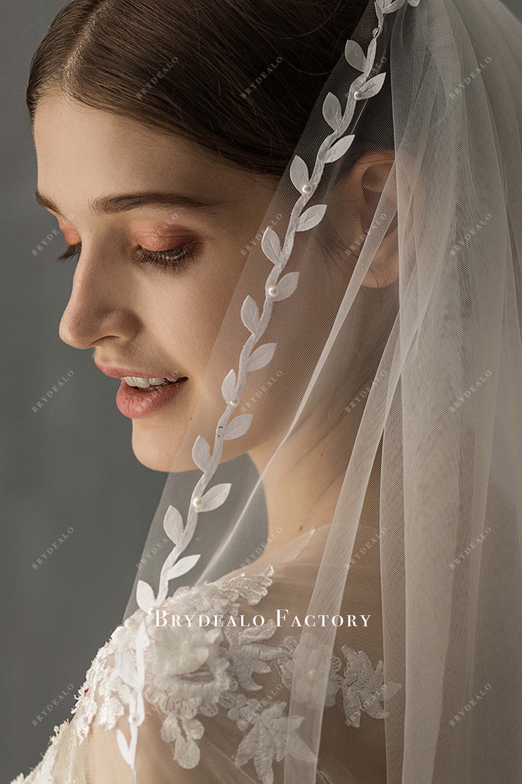 Delicate Leaf Trimmed Tulle Wedding Veil