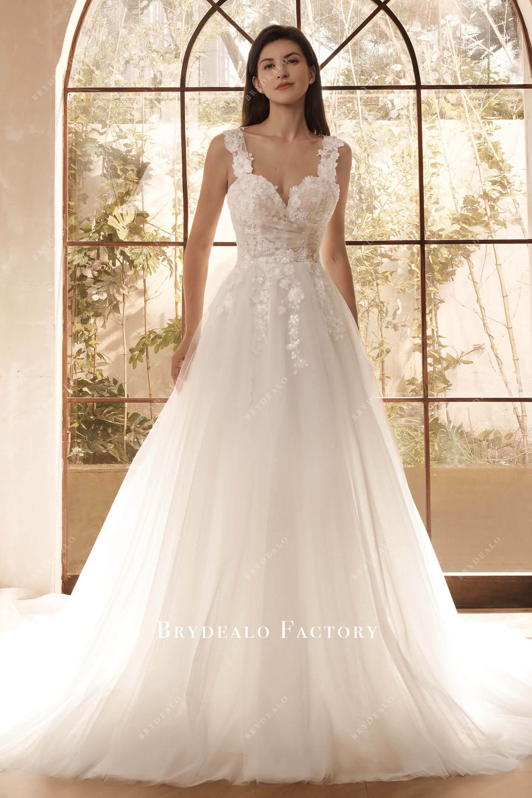 flower lace aline wedding dress