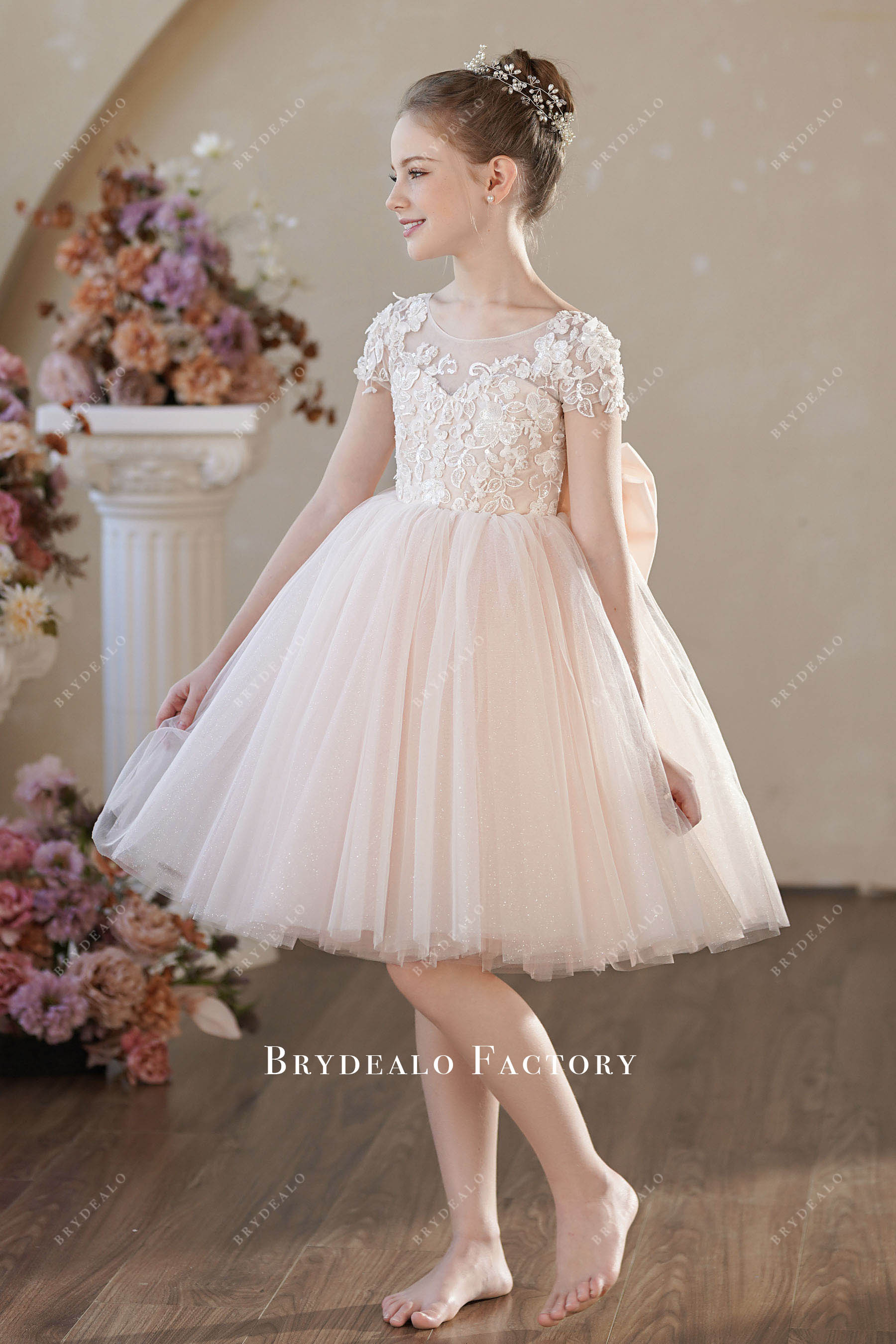 flower lace jewel neck flower girl dress