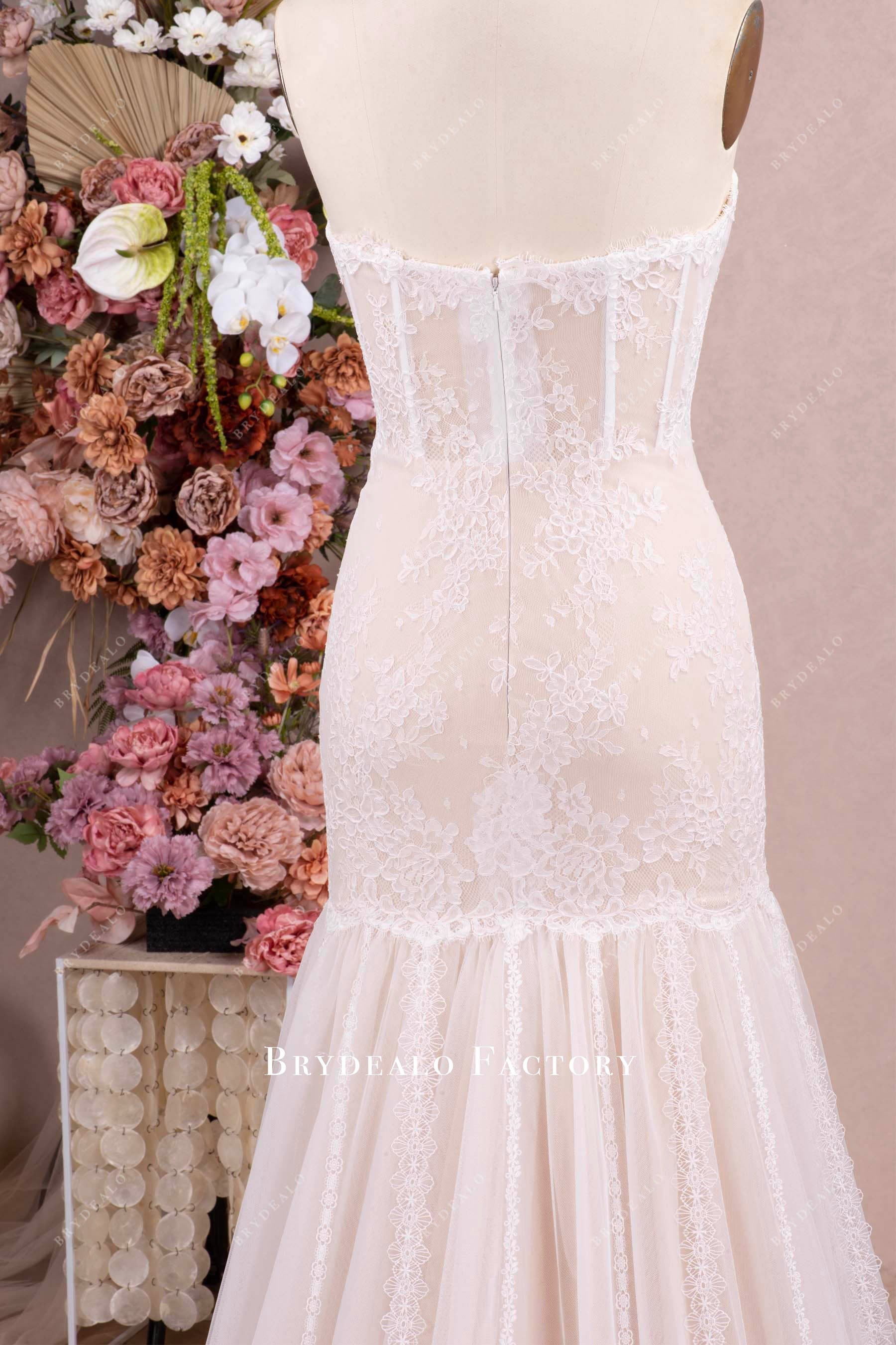flower lace strapless wedding dress