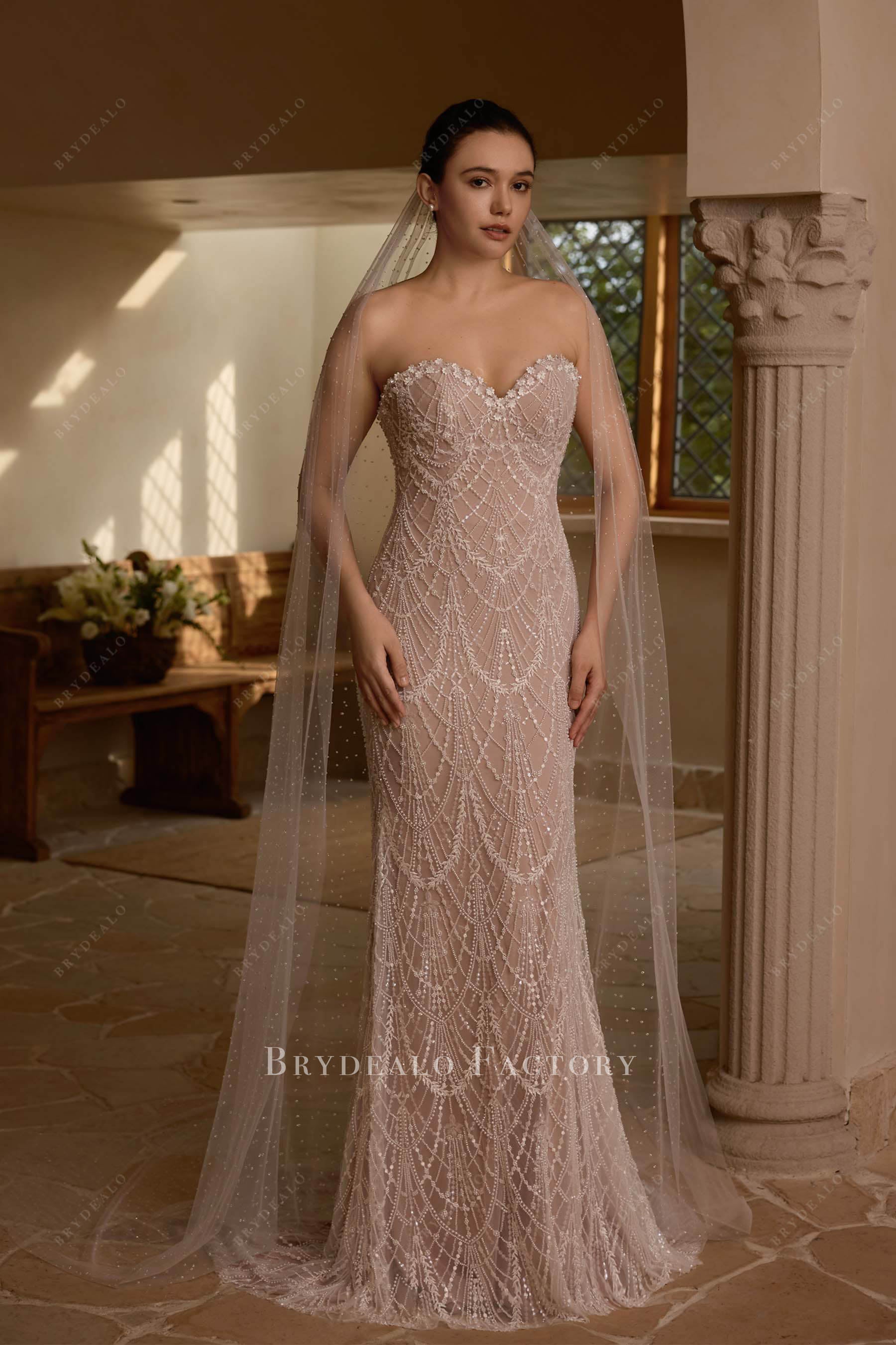 flower lace sweetheart neck wedding dress