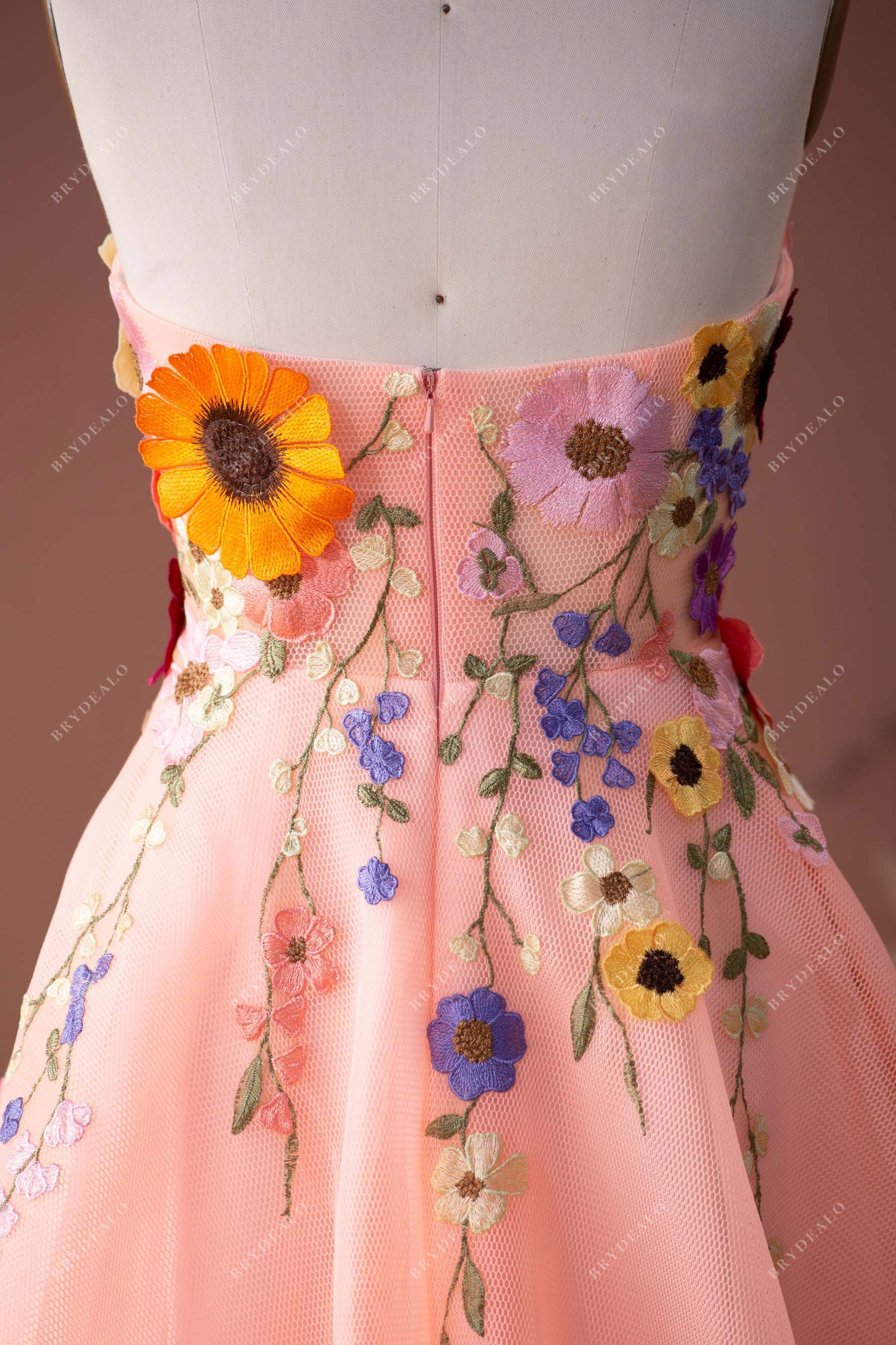 strapless colorful flower prom dress