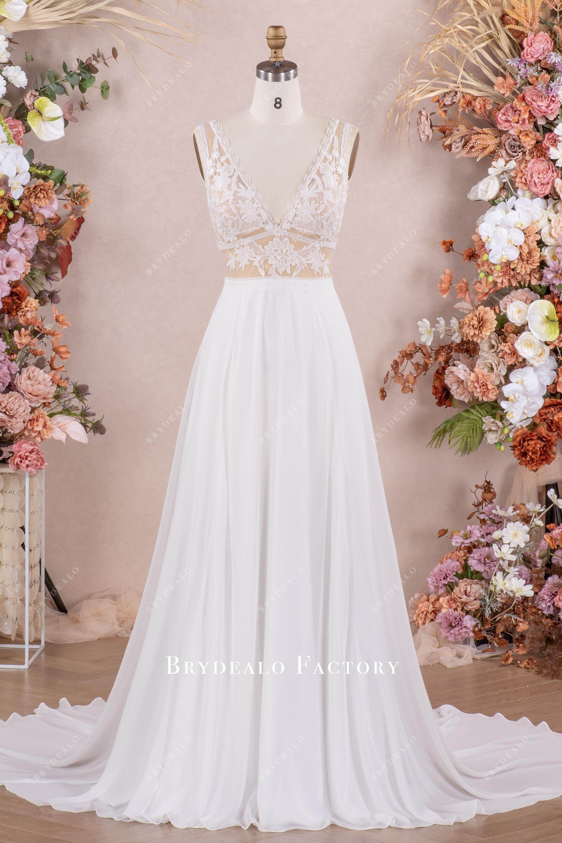 flowing a line boho wedding dress