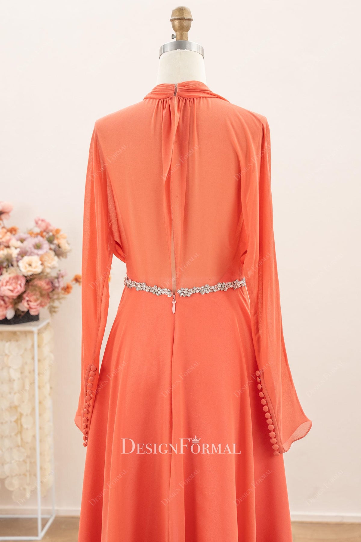 flowing chiffon keyhole back formal dress