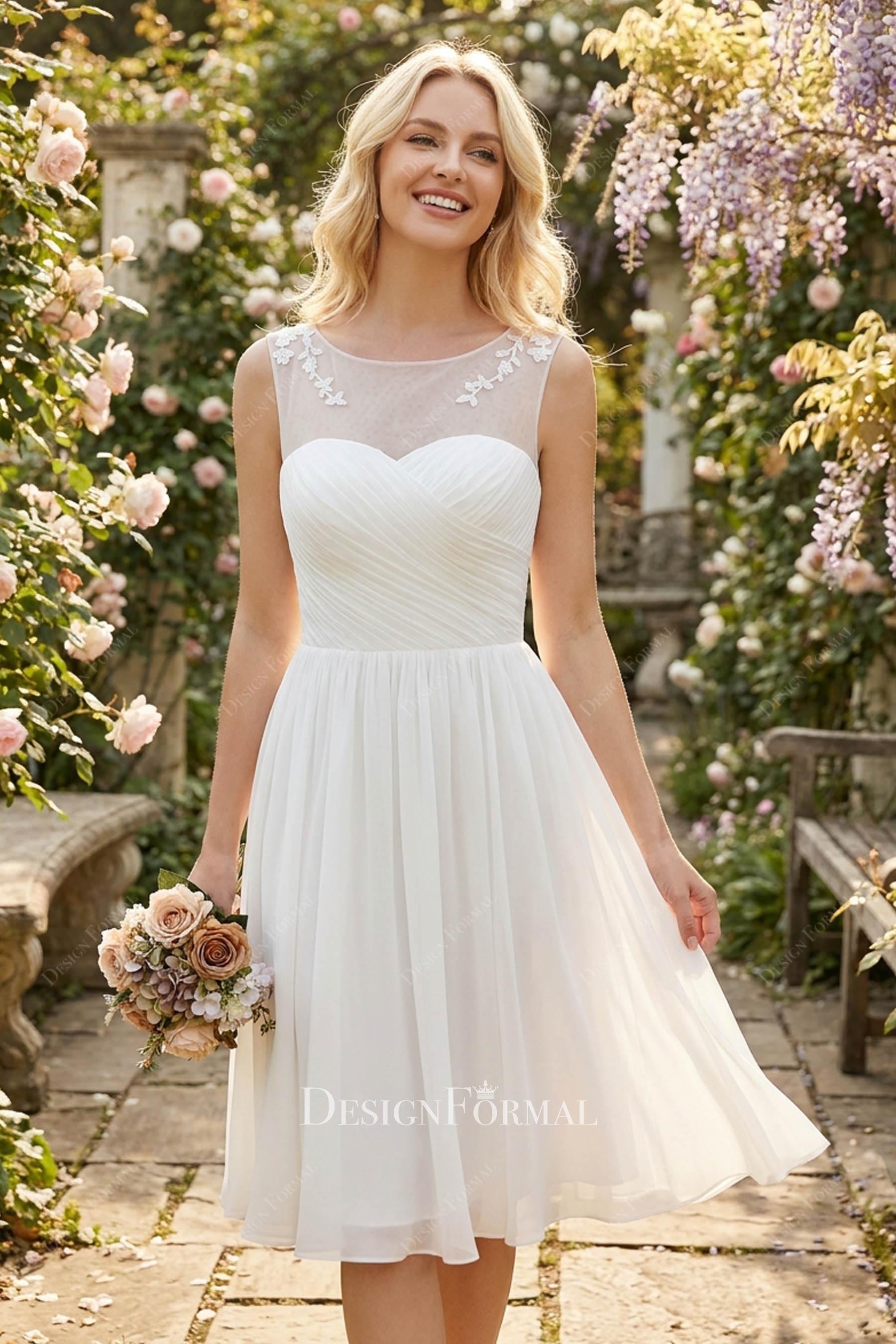 flowing chiffon knee length wedding dress