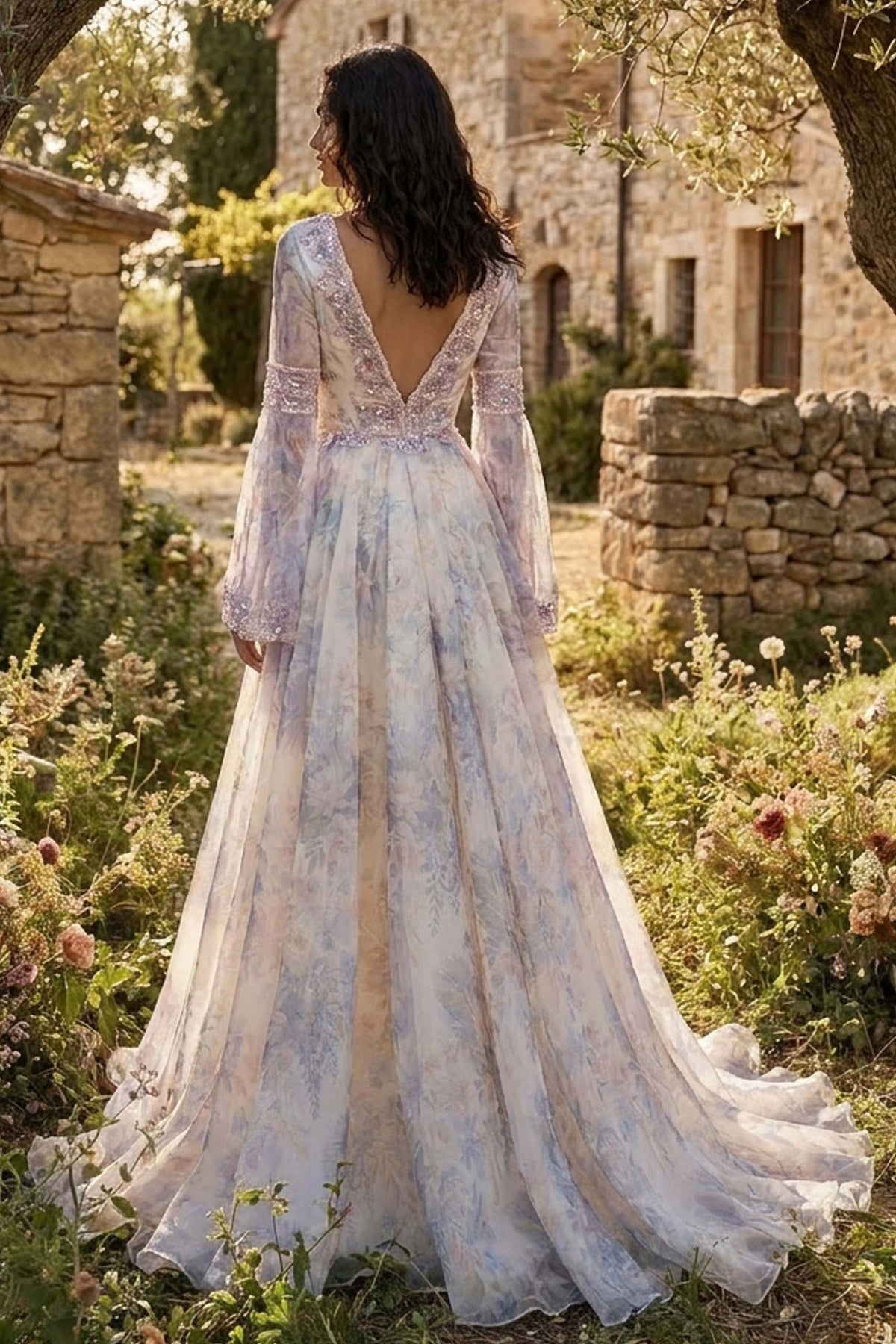 flowing floral boho wedding dress
