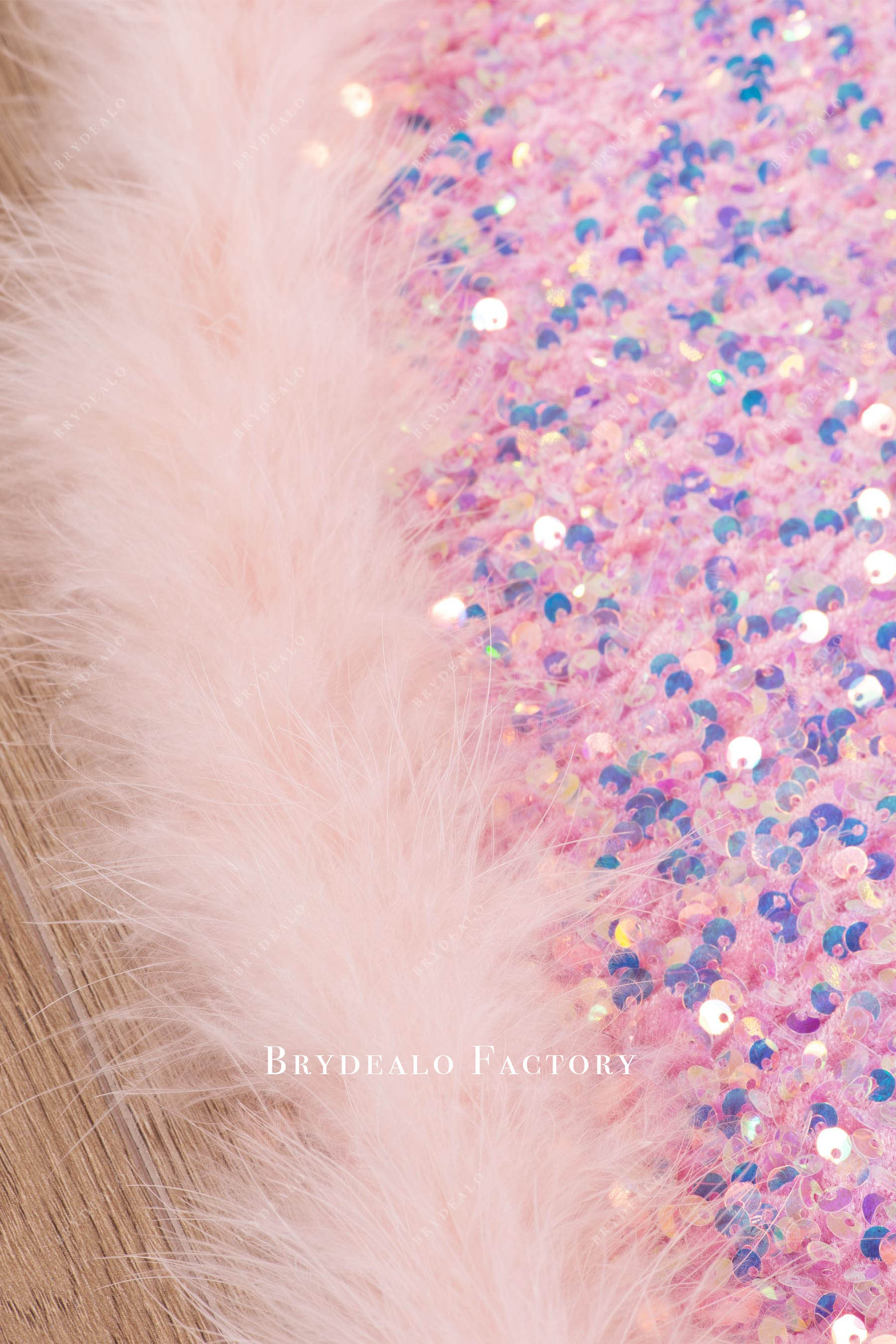 pink feather sequin formal dress