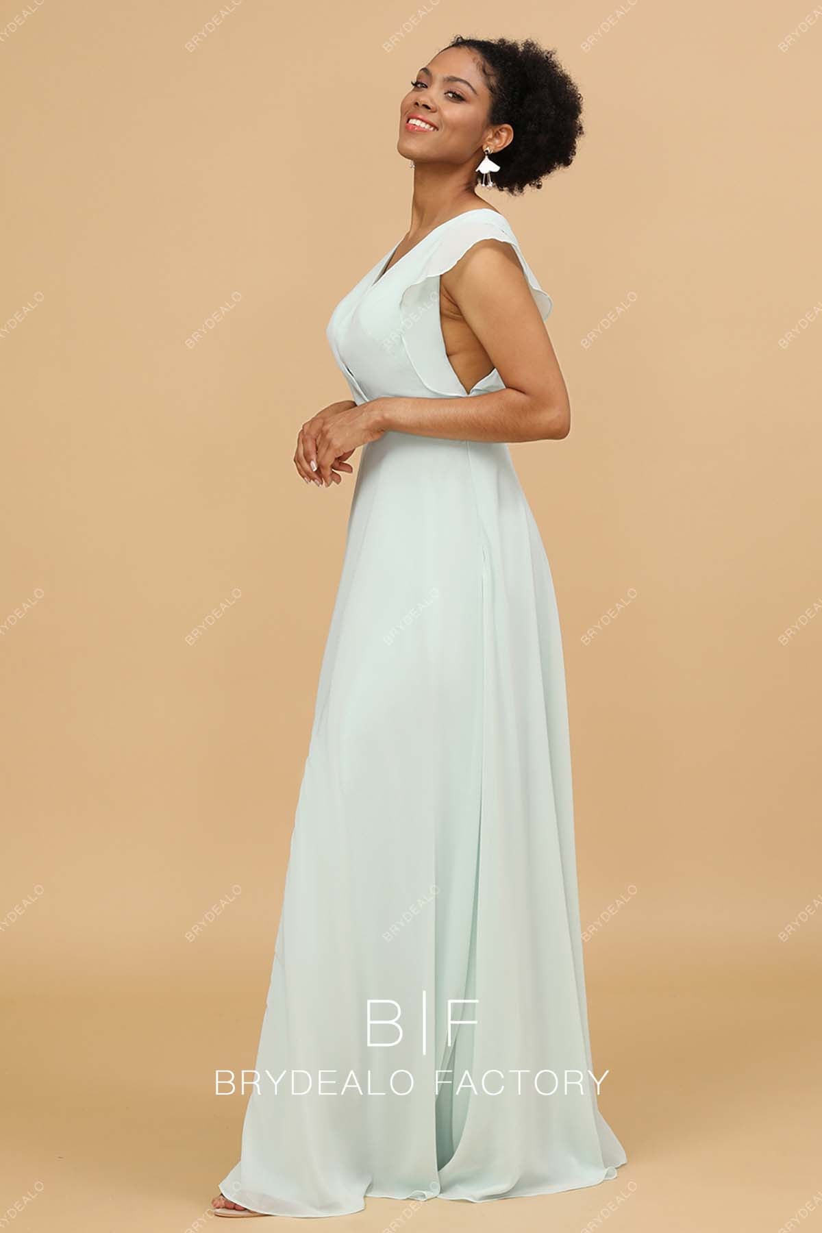 flutter sleeves floor length bridesmaid gown
