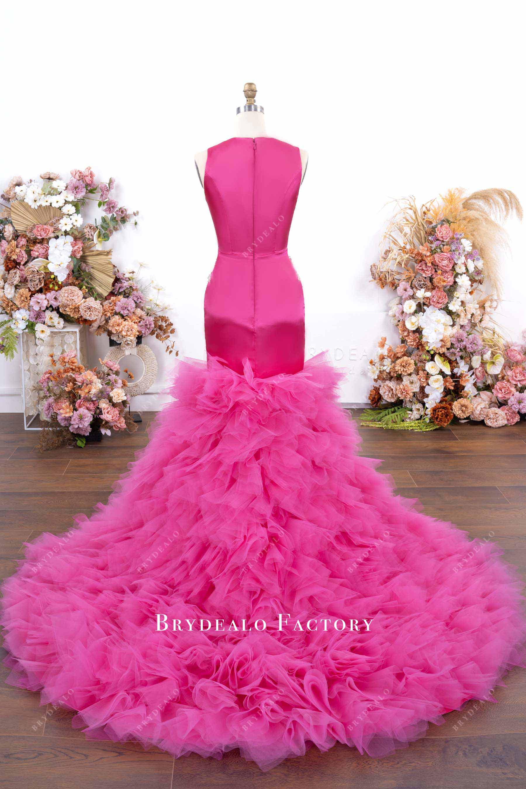 fuchsia court train prom dress
